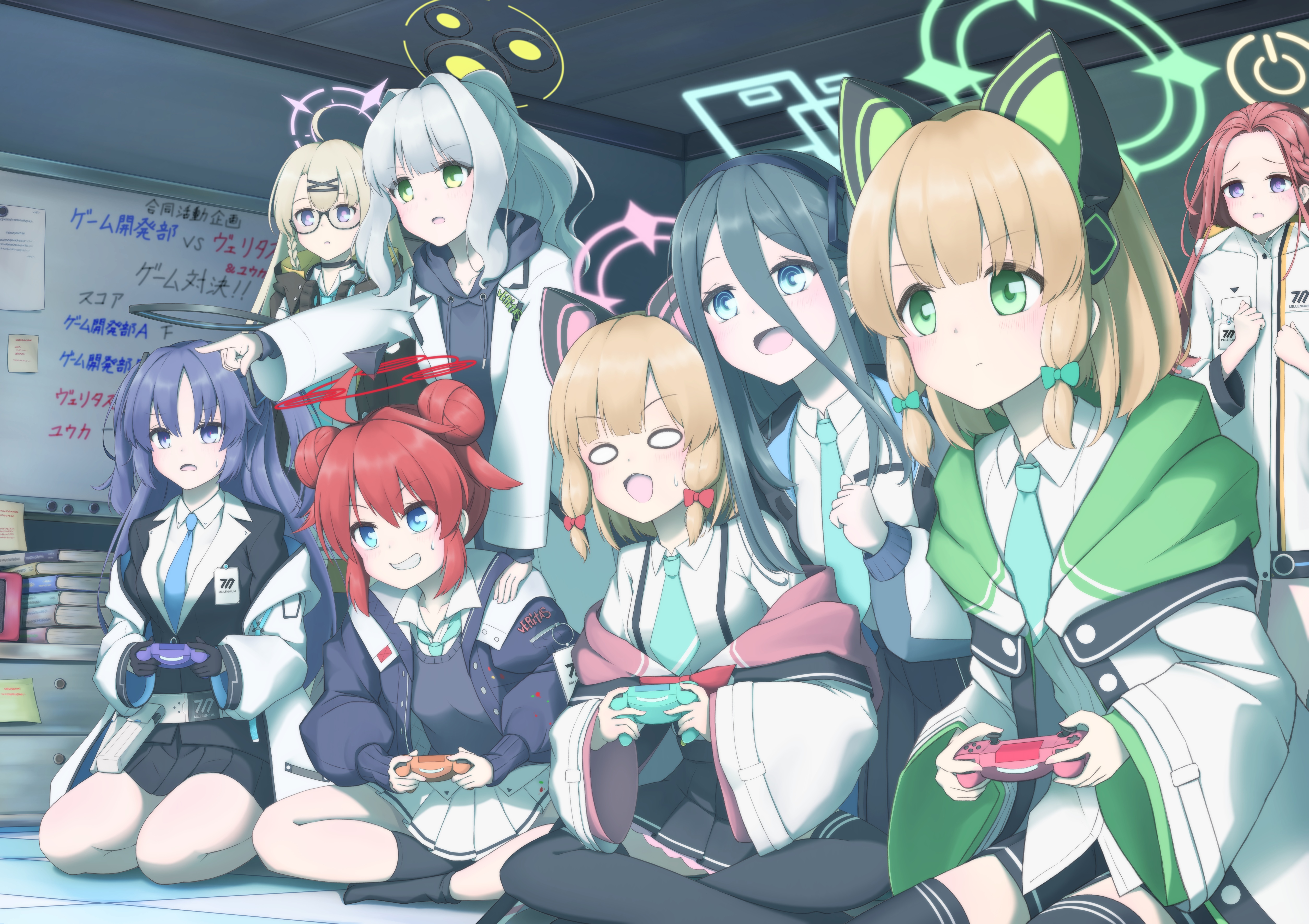 Blue Archive girls playing video games HD Wallpaper