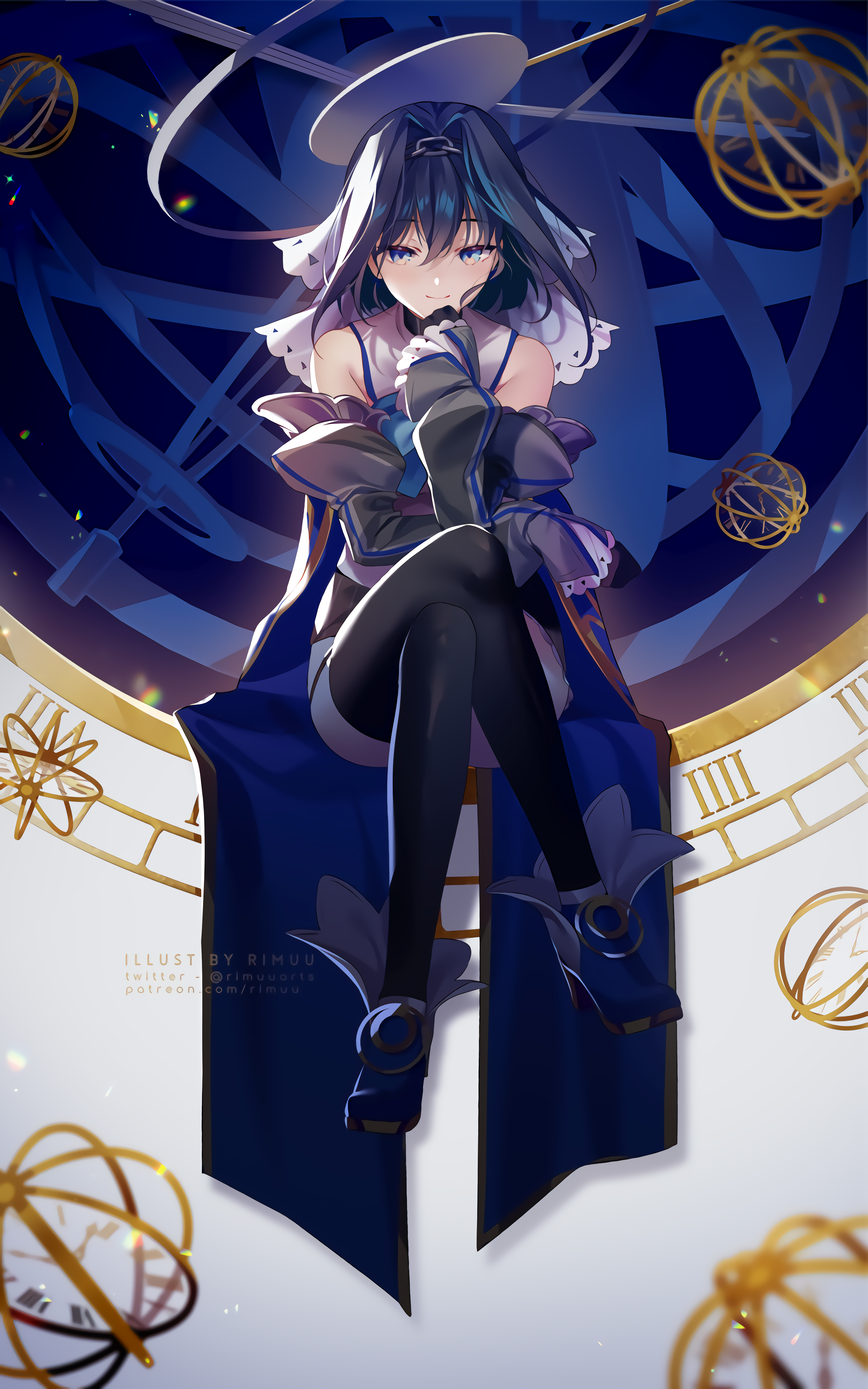 Ouro Kronii sitting in front of a clockwork background HD Phone Wallpaper