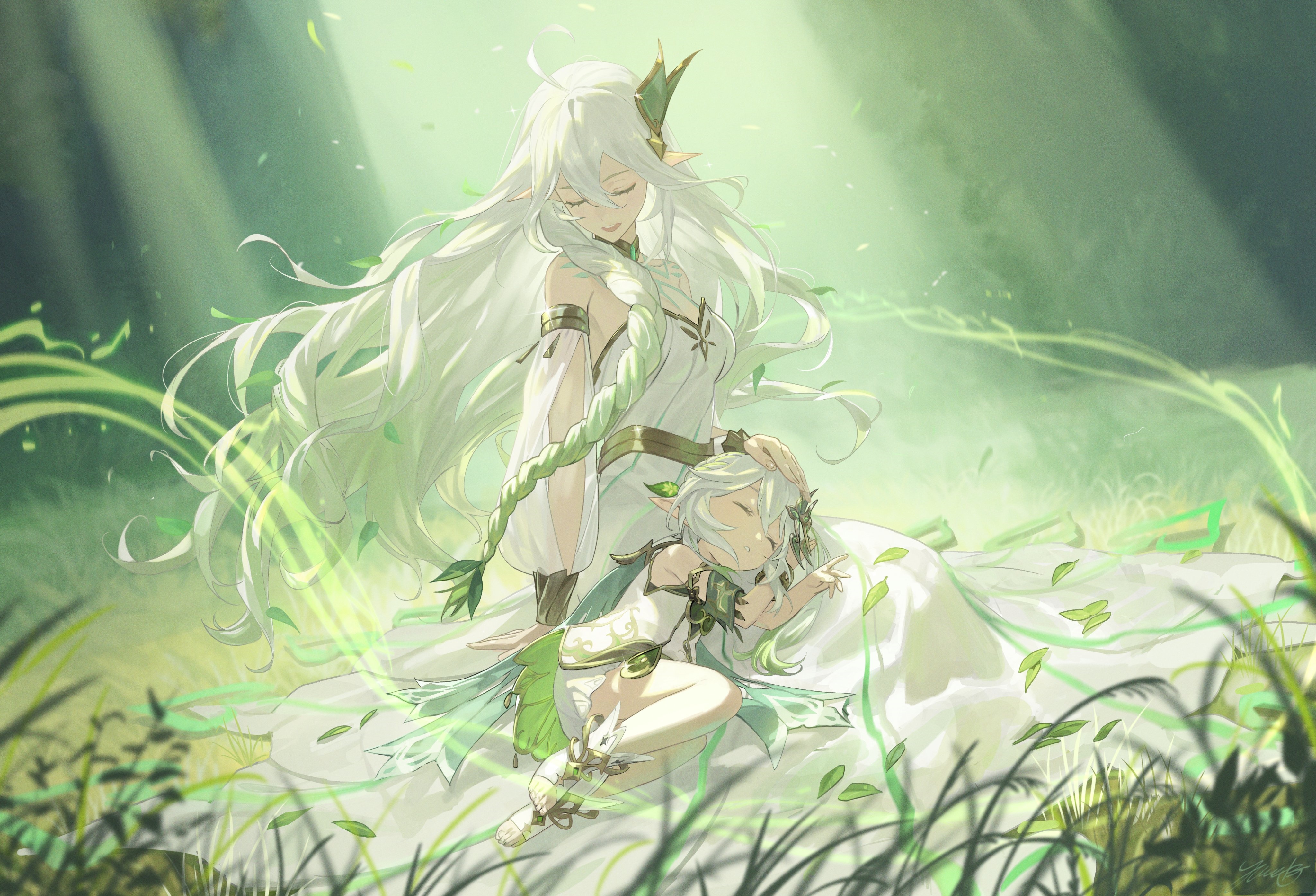 4K Genshin Impact: Rukkhadevata and Nahida in a forest HD Wallpaper
