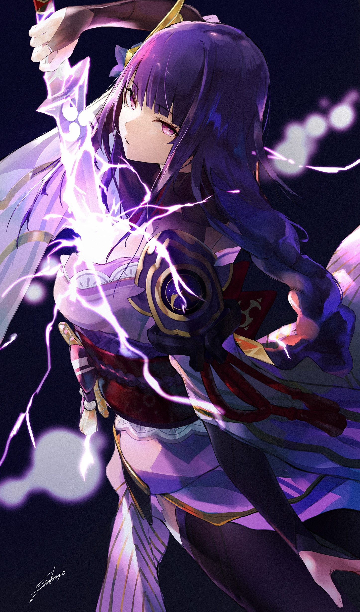 Raiden Shogun with lightning sword from Genshin Impact HD Phone Wallpaper