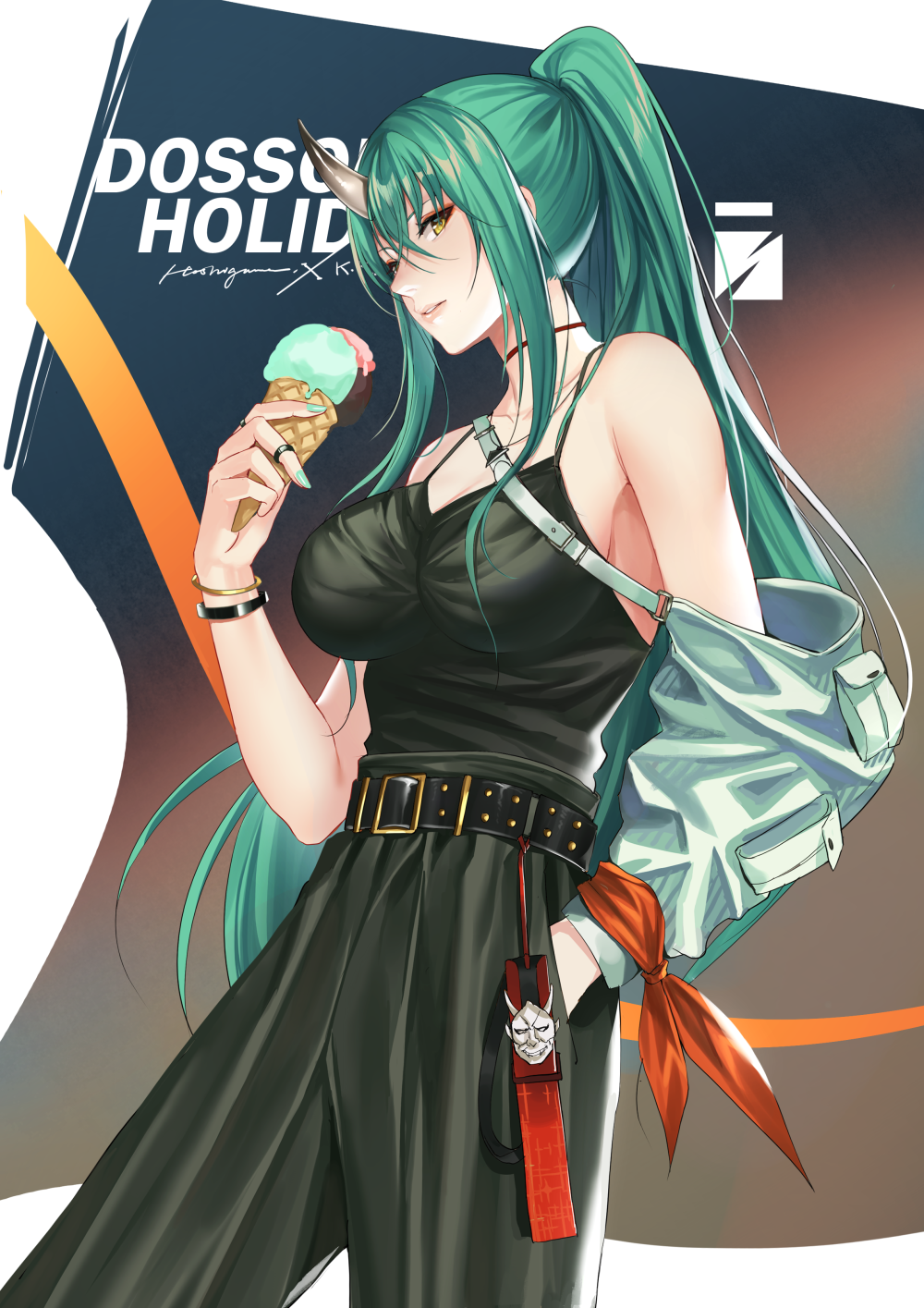 Hoshiguma from Arknights eating ice cream HD Phone Wallpaper