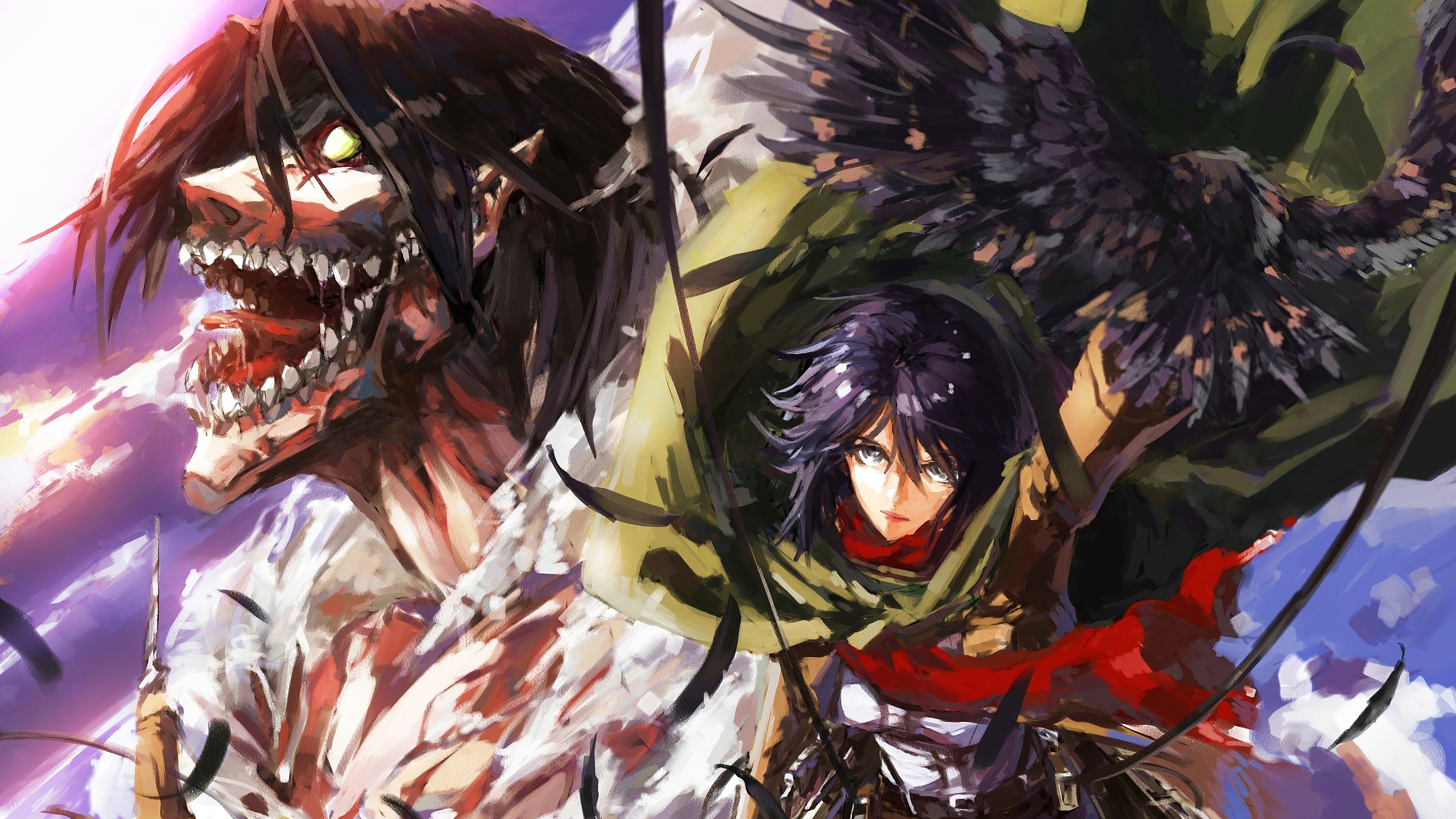 4K Shingeki no Kyojin: Eren and Mikasa HD Wallpaper