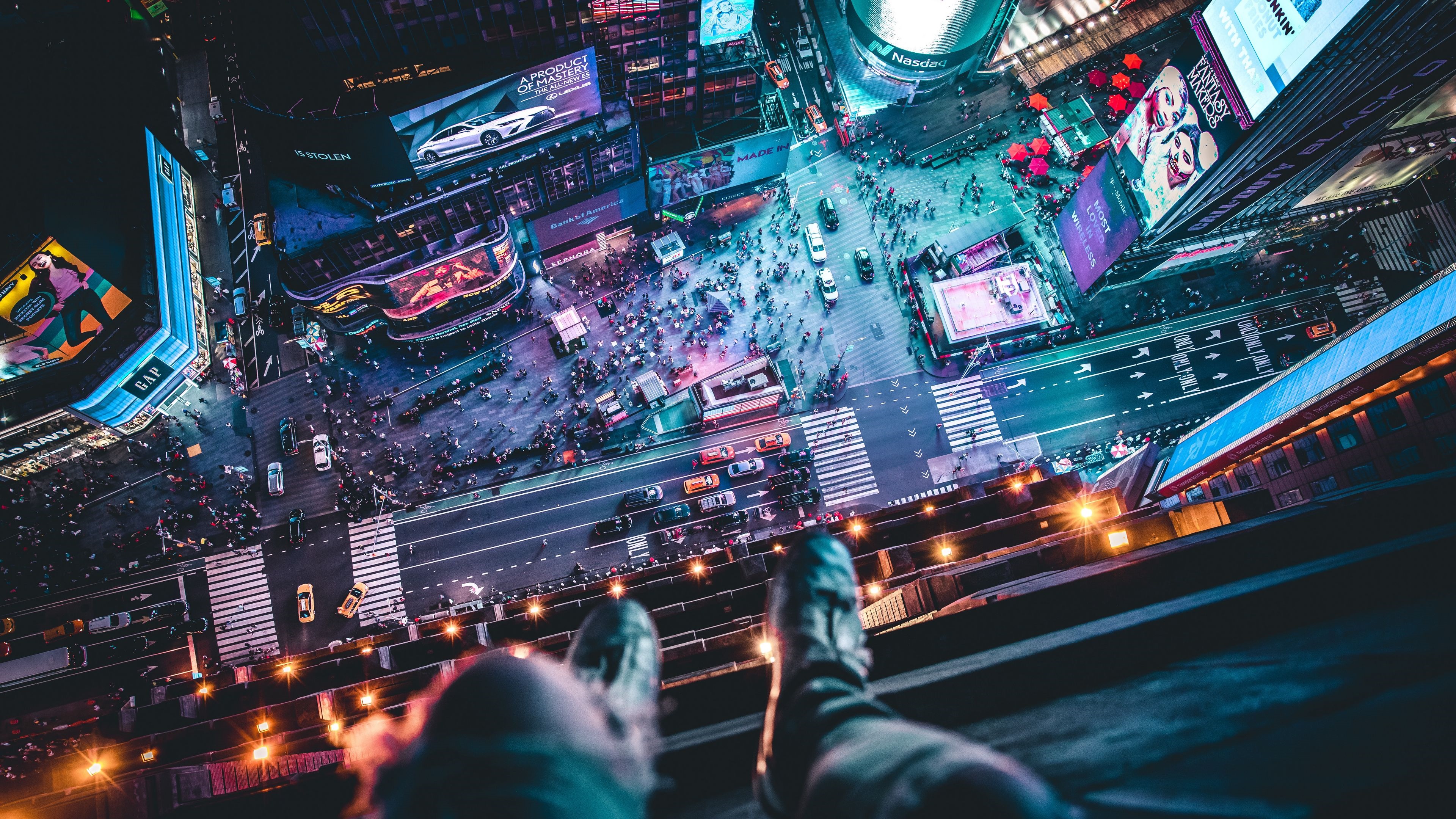 4K Aerial View of Times Square at Night HD Wallpaper
