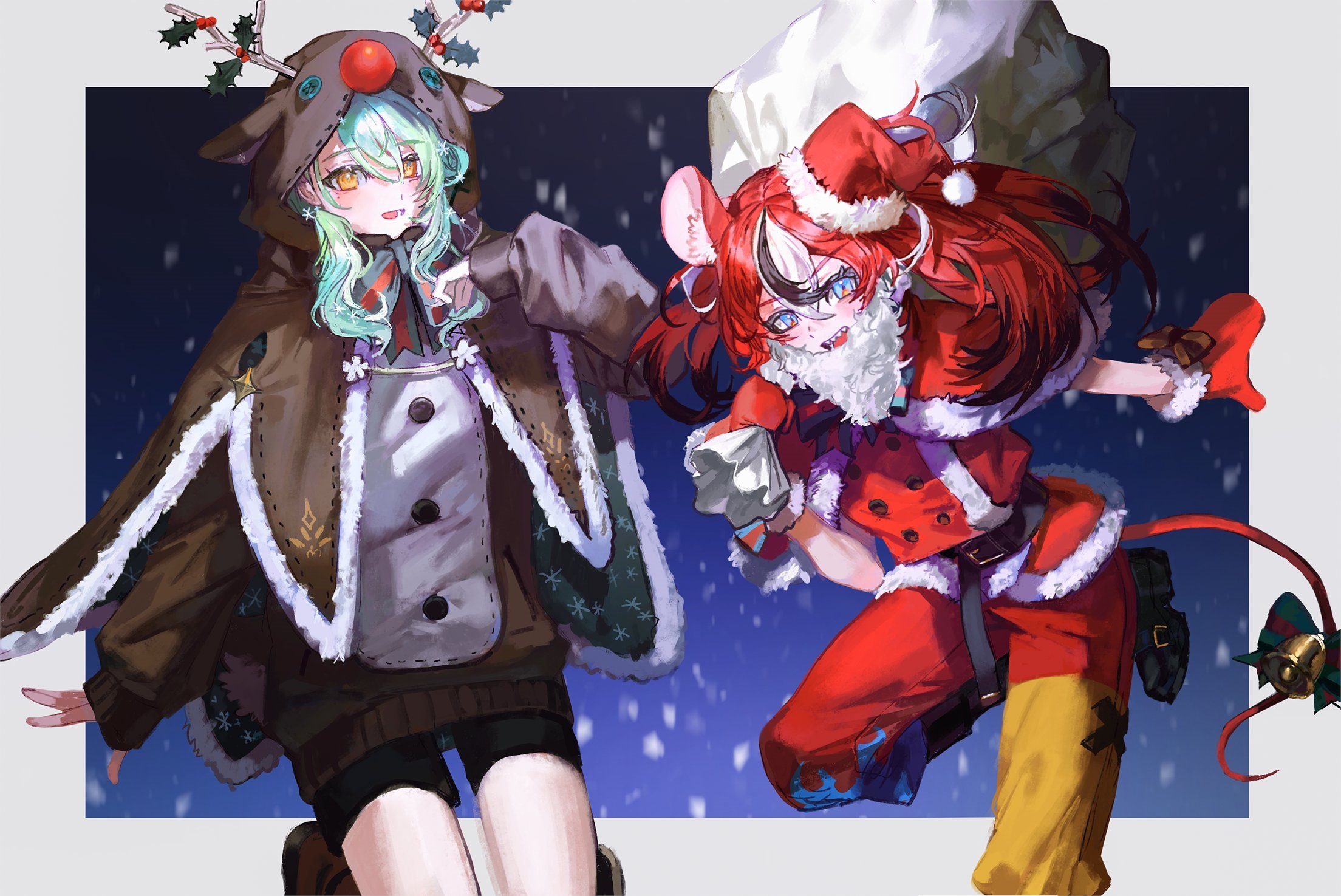 Ceres Fauna and Hakos Baelz in Christmas Outfits HD Wallpaper
