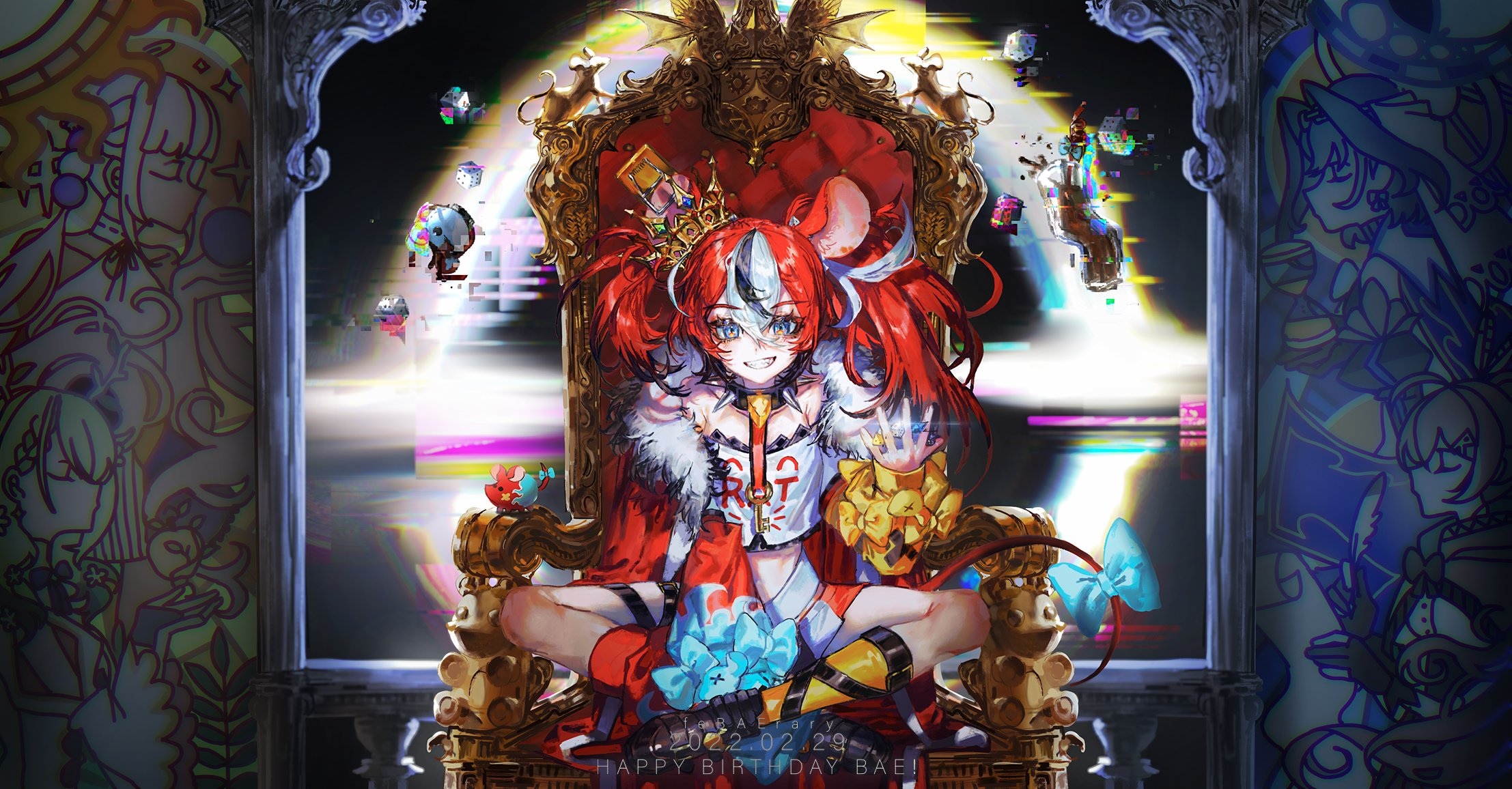 Hakos Baelz on a throne with Hololive characters HD Wallpaper