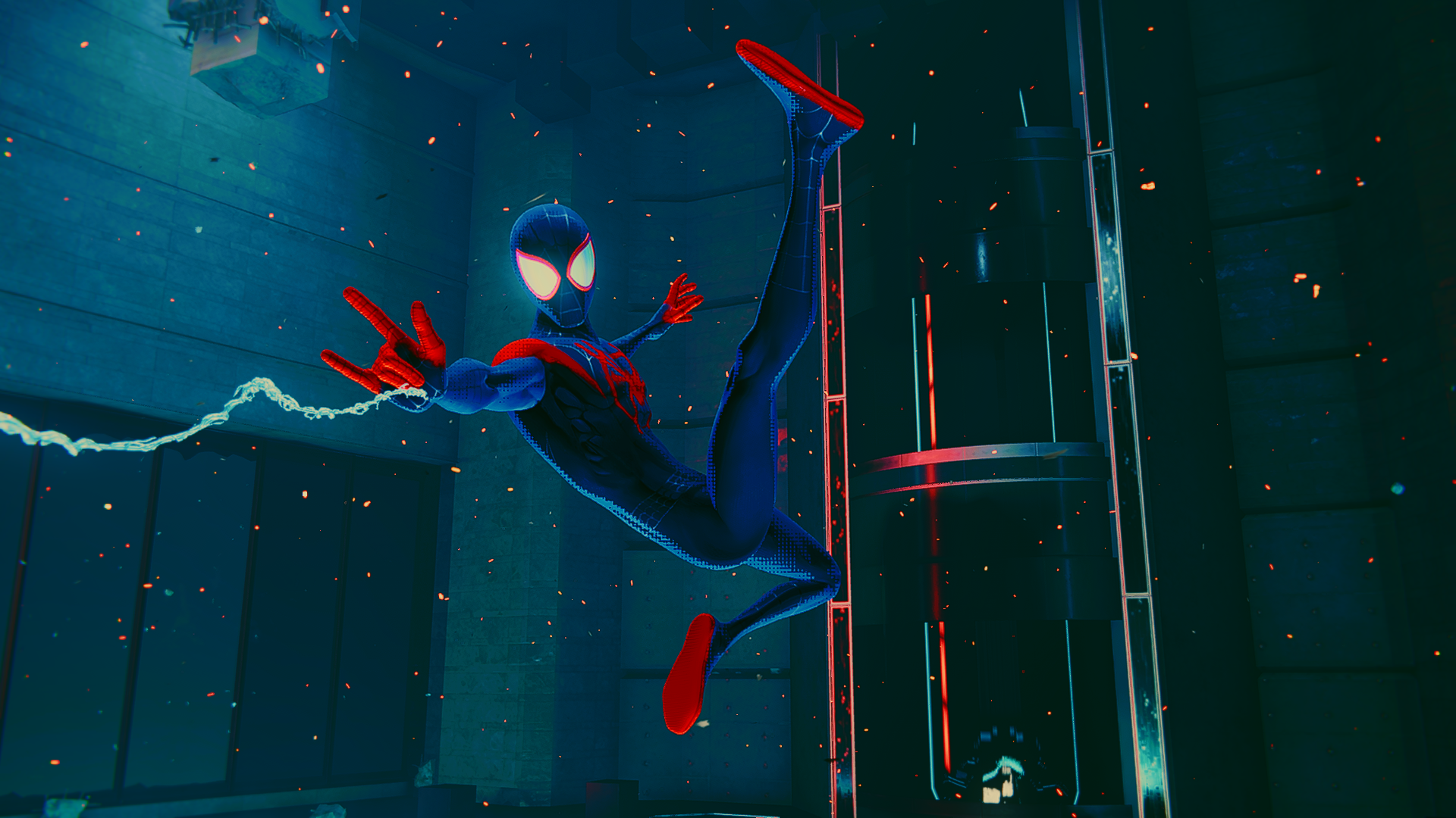 Miles Morales in a dynamic pose with webs HD Wallpaper