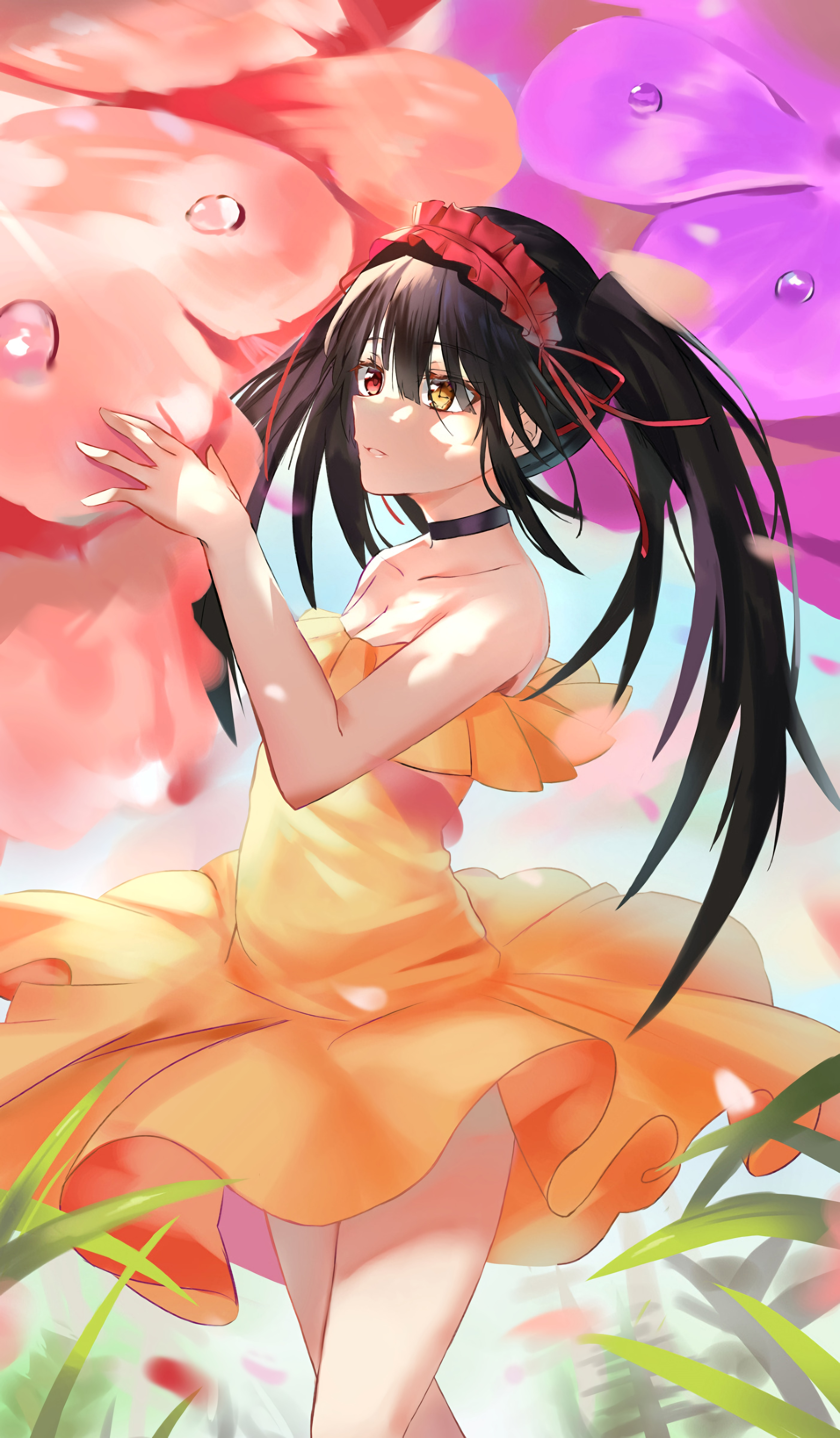 Tokisaki Kurumi from Date A Live in a yellow dress HD Phone Wallpaper