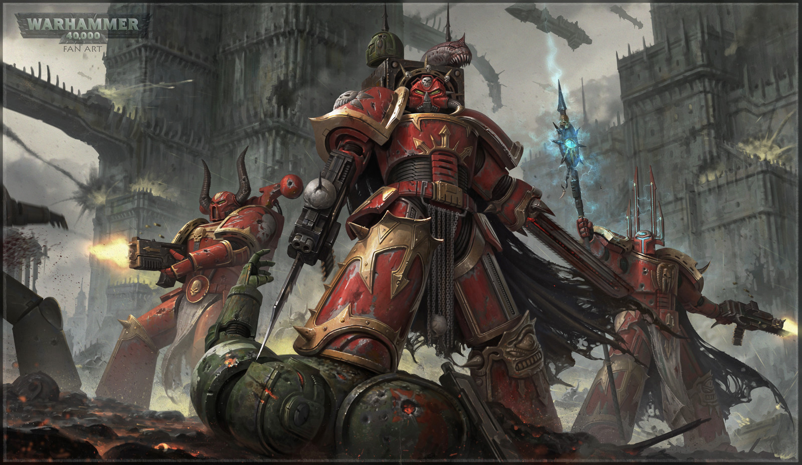 Warhammer 40,000 Chaos Marines in battle HD Wallpaper