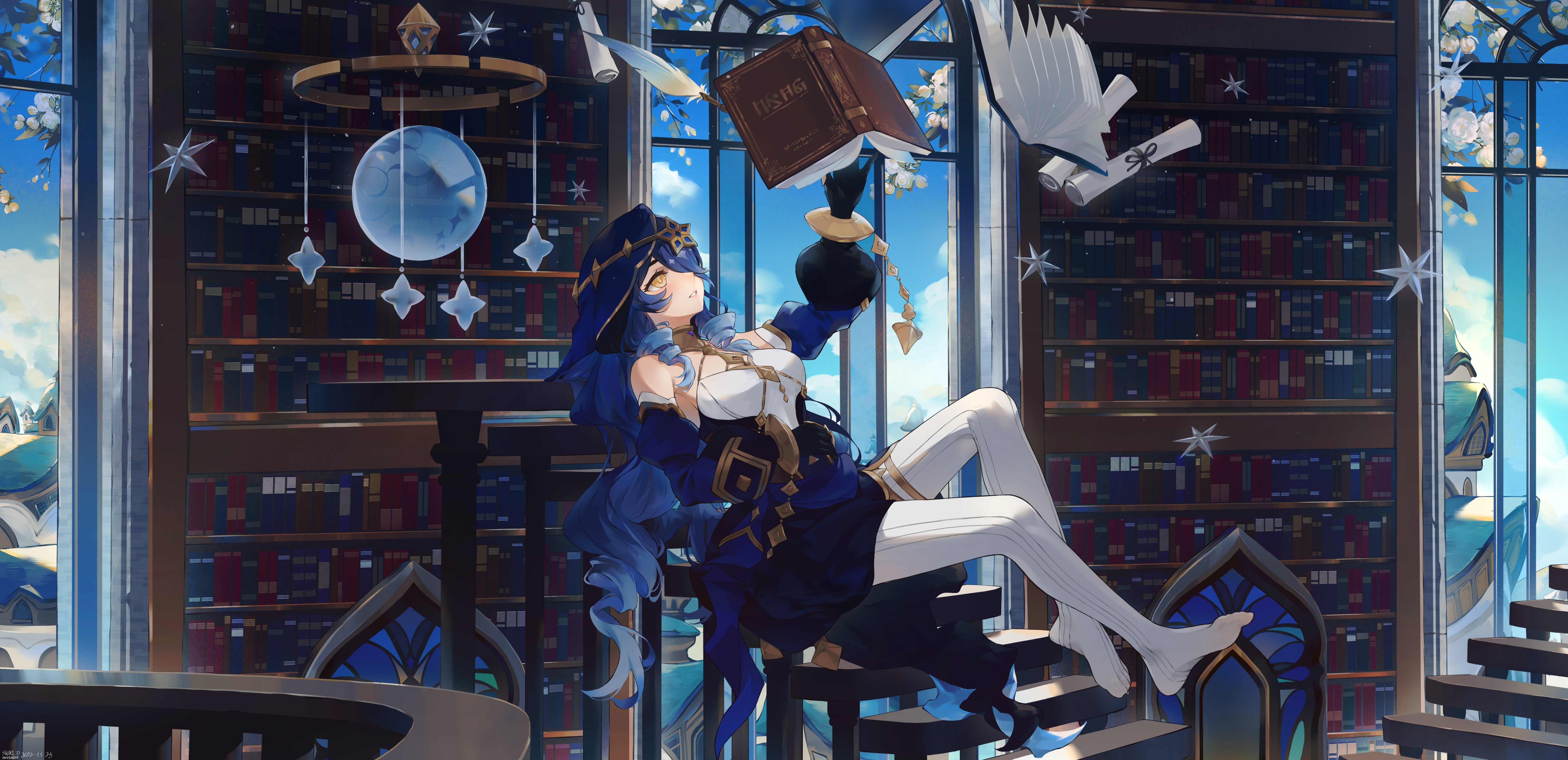 4K Layla in a library with books and scrolls HD Wallpaper