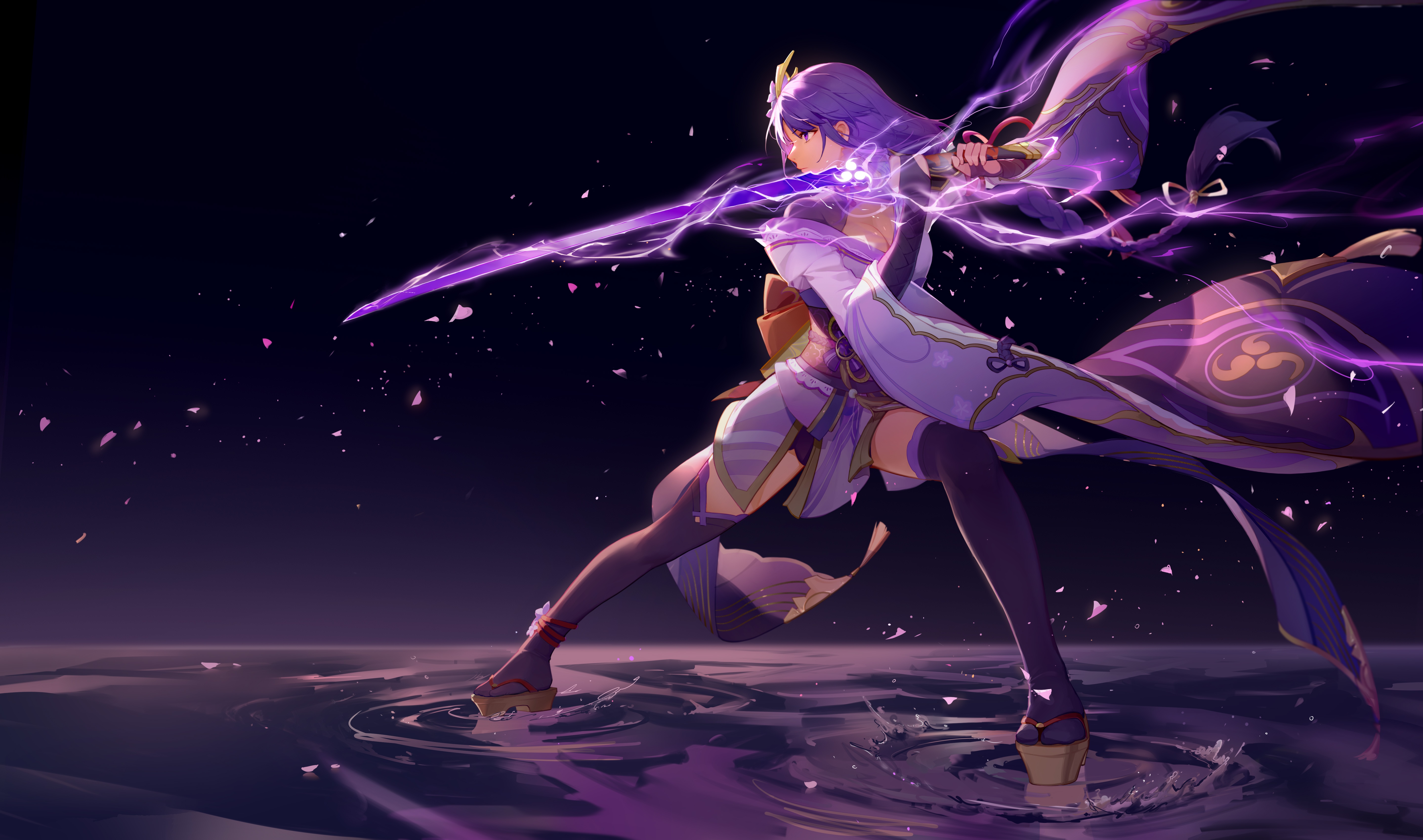 4K Raiden Shogun with purple lightning katana HD Wallpaper