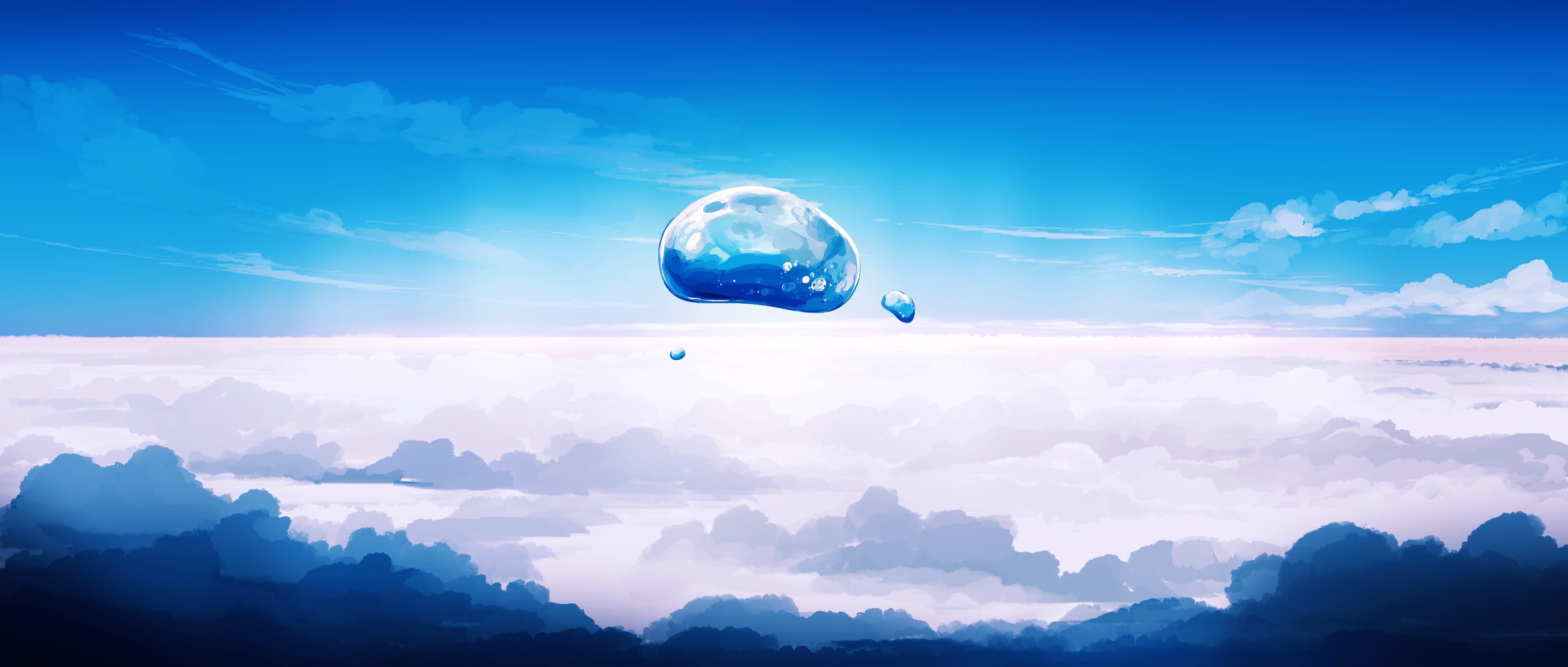 4K artwork of water drops above clouds HD Wallpaper