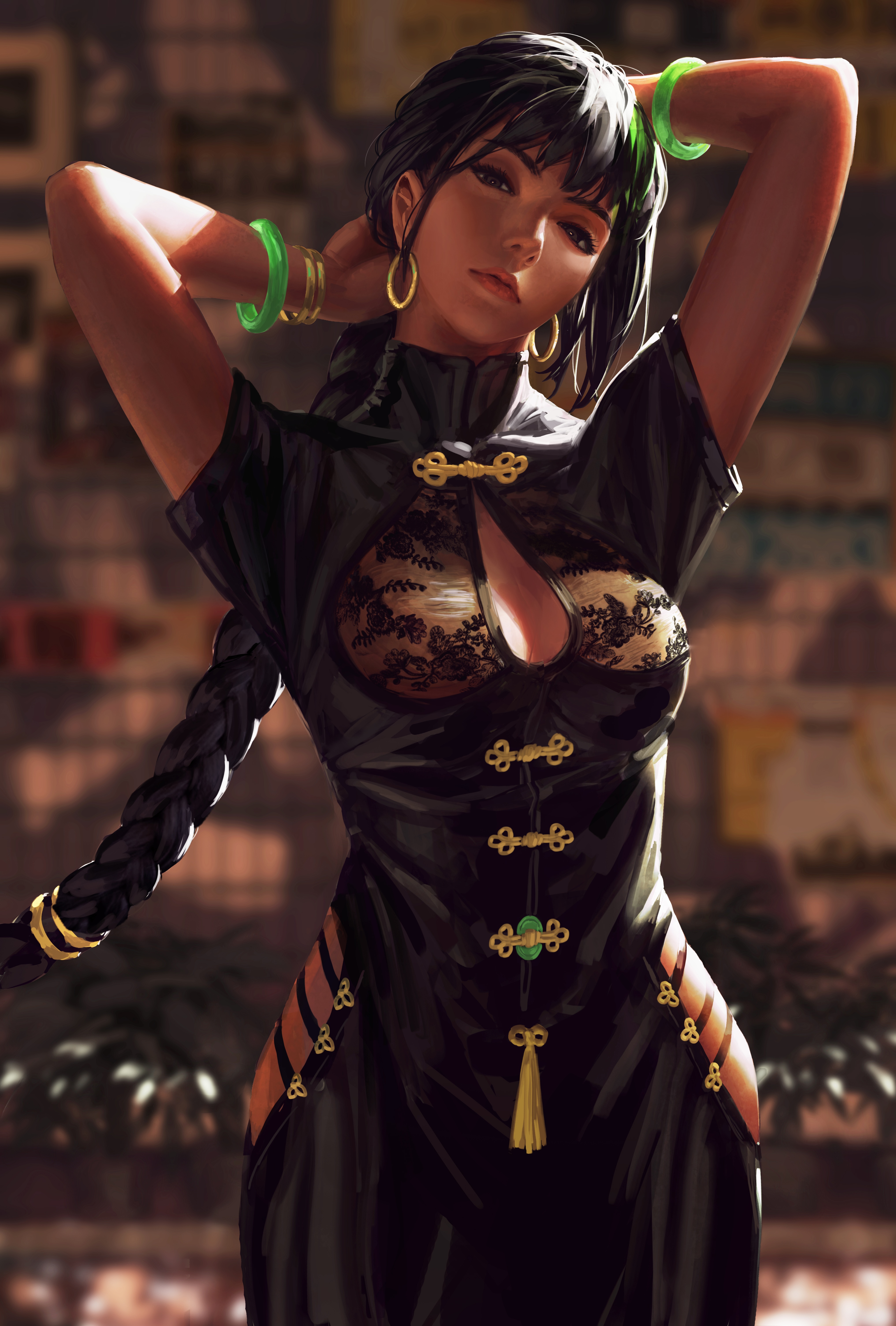 4K concept art of a woman in a cheongsam by GUWEIZ HD Phone Wallpaper