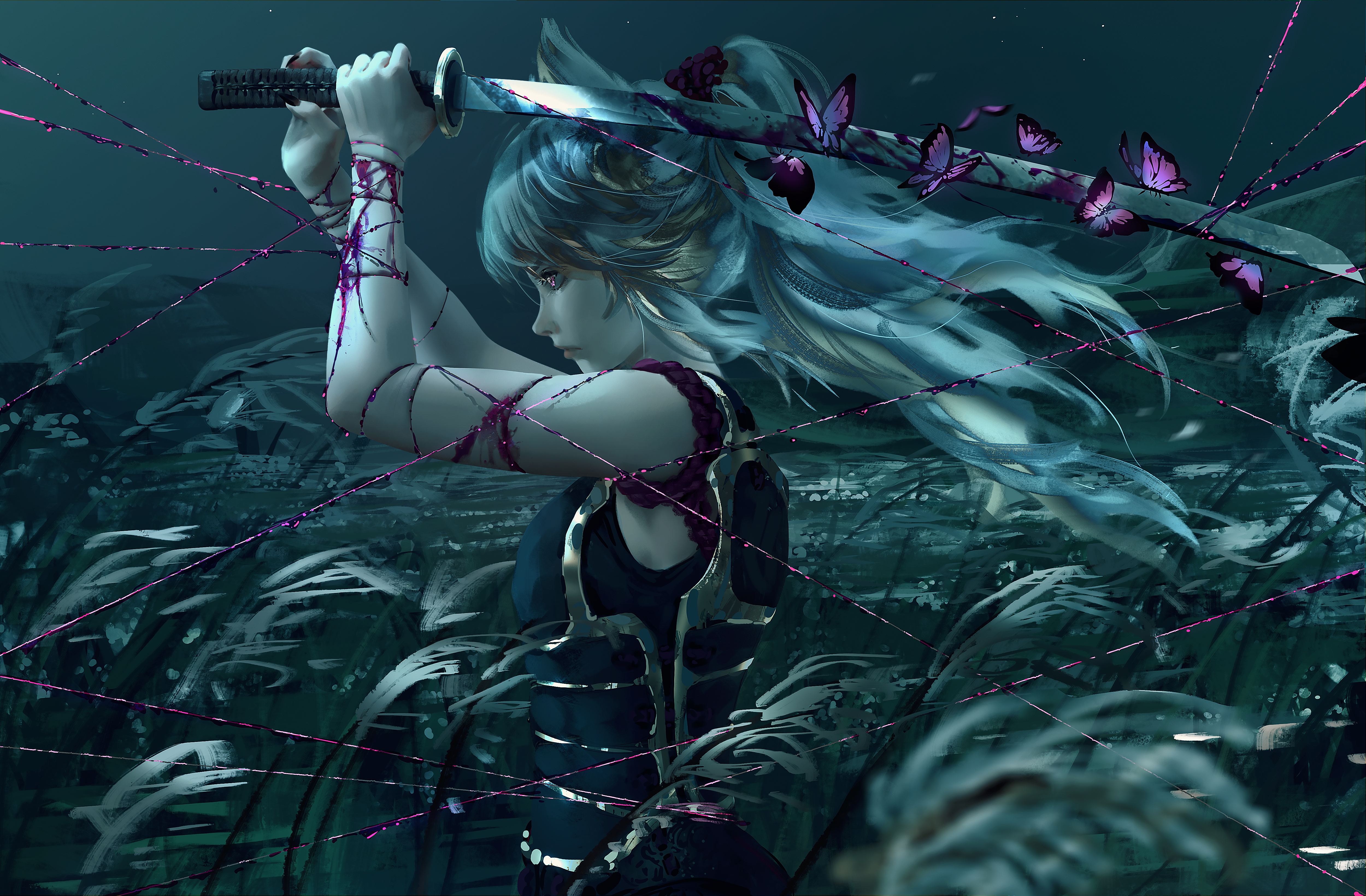 4K Nixeu with sword and butterflies HD Wallpaper