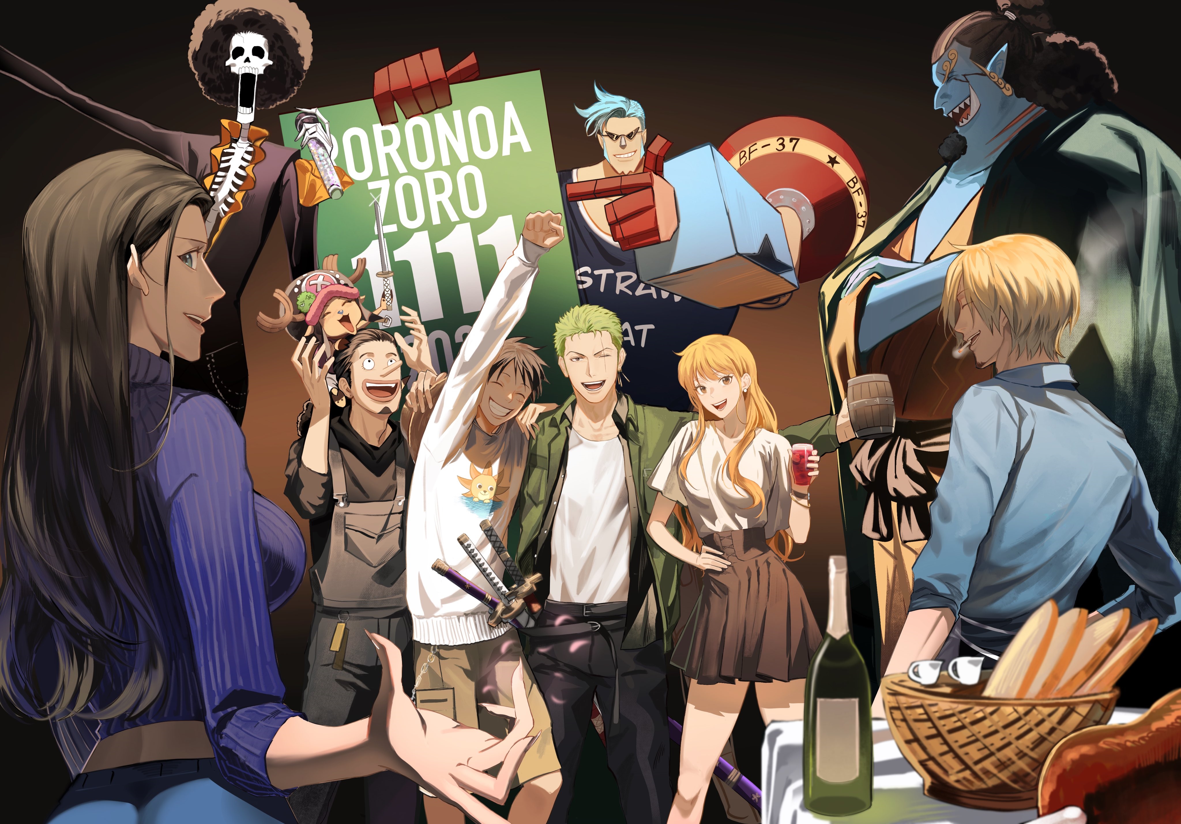 One Piece Characters Celebrate with Zoro HD Wallpaper