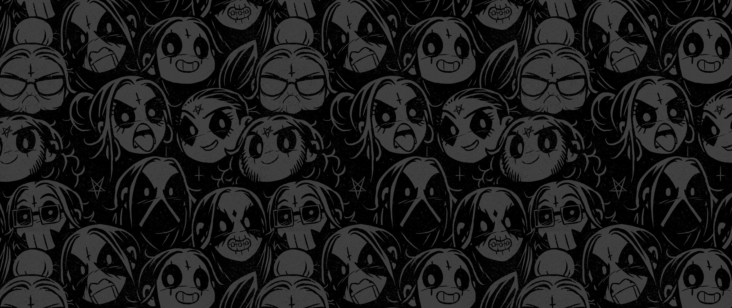 Monochrome pattern of cartoon black metal characters by JP Ahonen HD Wallpaper