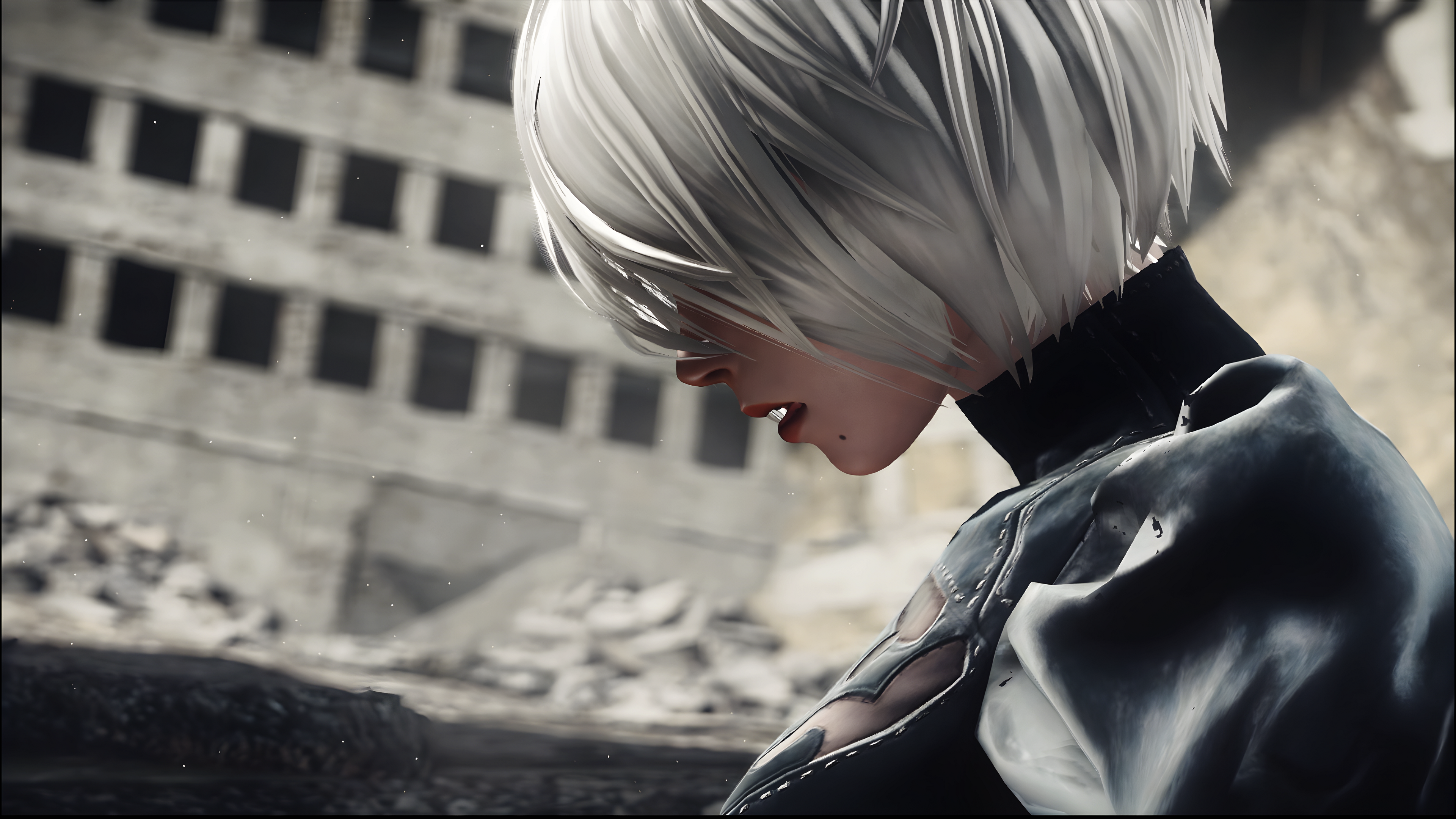 2B from Nier: Automata in ruins HD Wallpaper