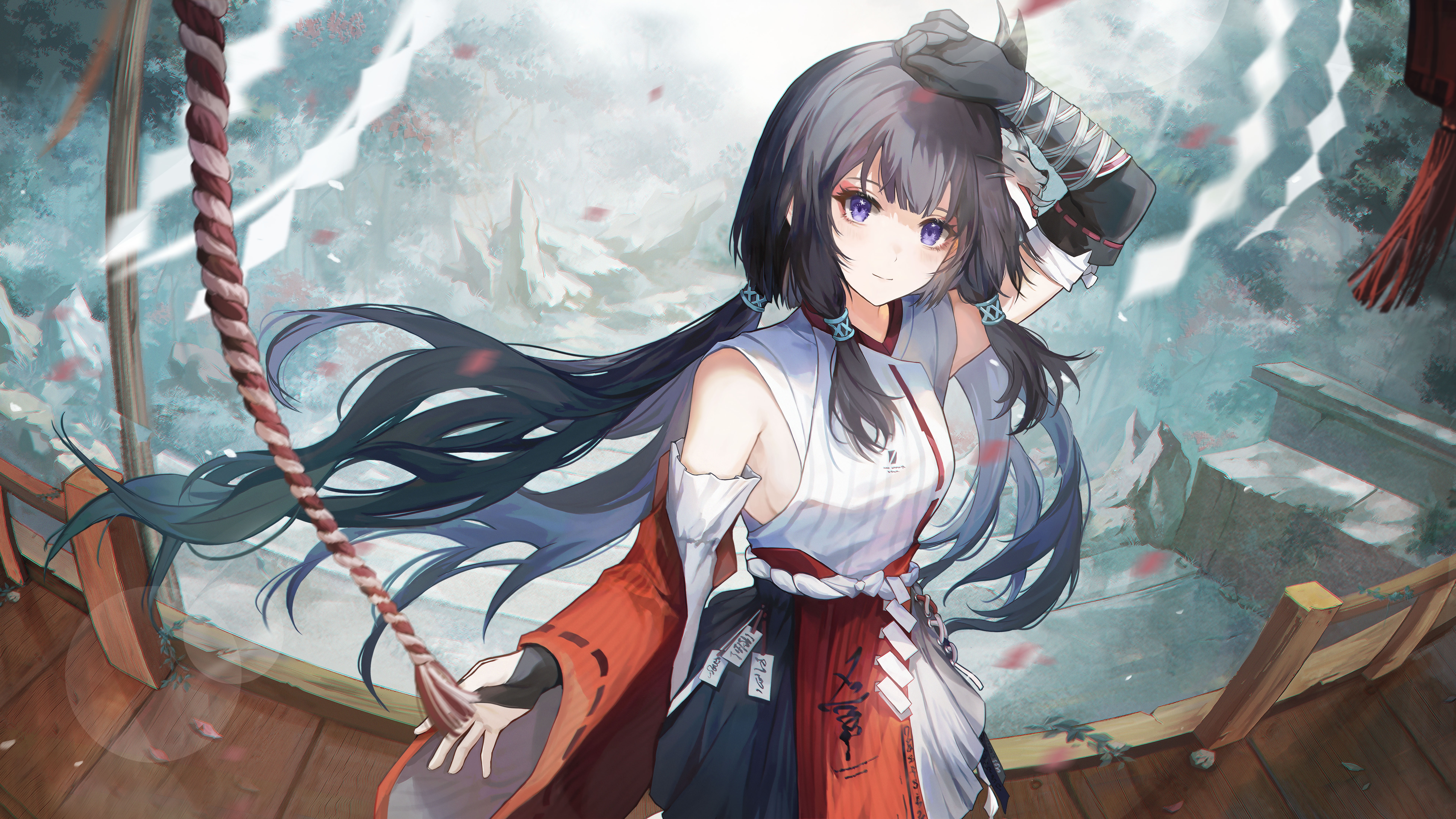 Anime girl with black hair and purple eyes HD Wallpaper