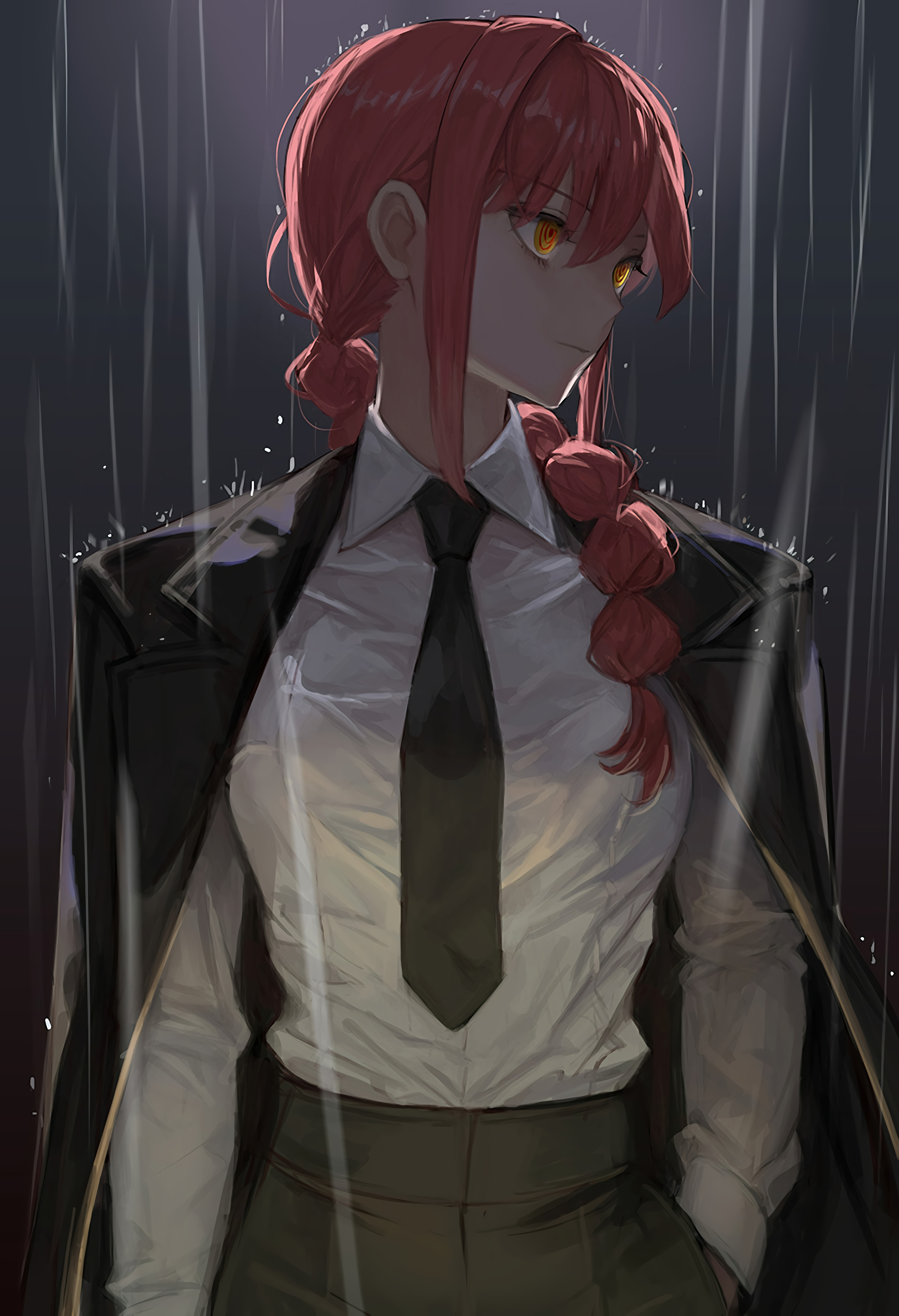 Makima from Chainsaw Man in the rain HD Phone Wallpaper