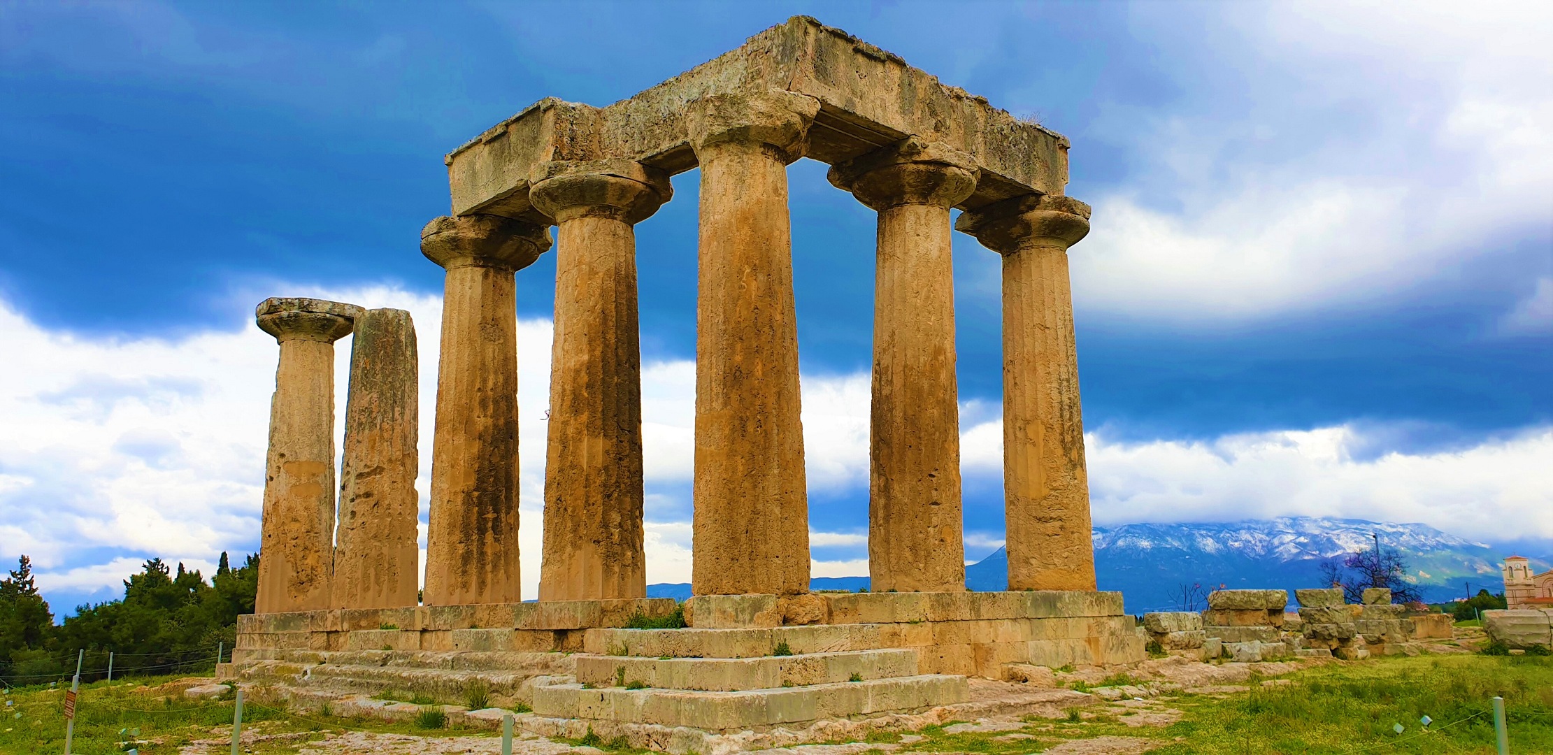 Ancient Greek Temple Ruins in Corinthia, Greece HD Wallpaper