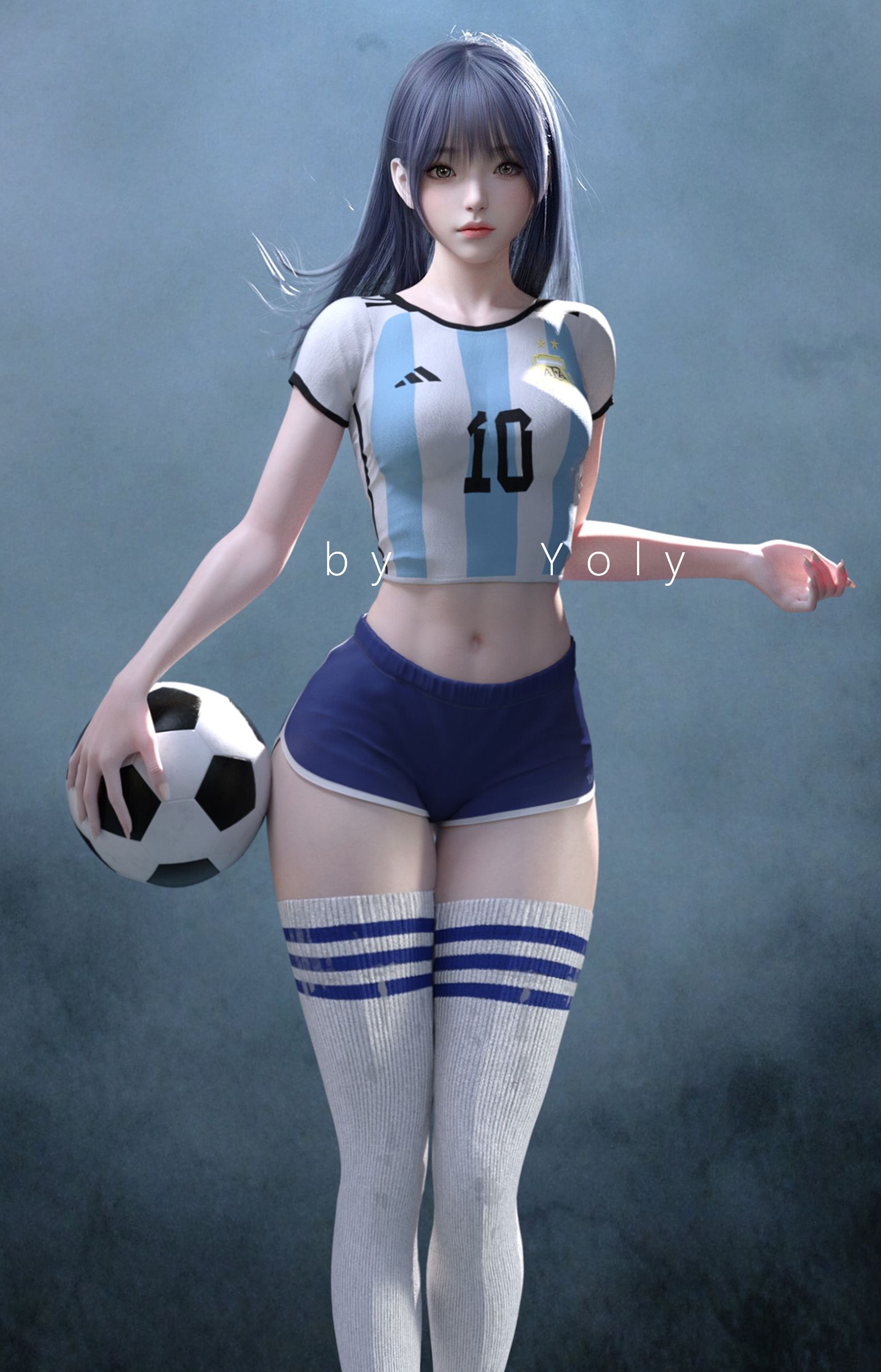 Yoly in Argentina soccer uniform holding a soccer ball HD Phone Wallpaper