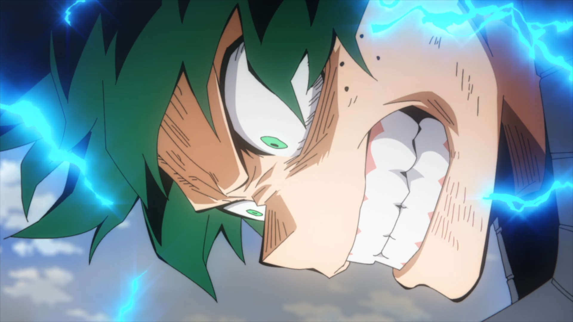 Izuku Midoriya with green hair and green eyes in Boku no Hero Academia HD Wallpaper
