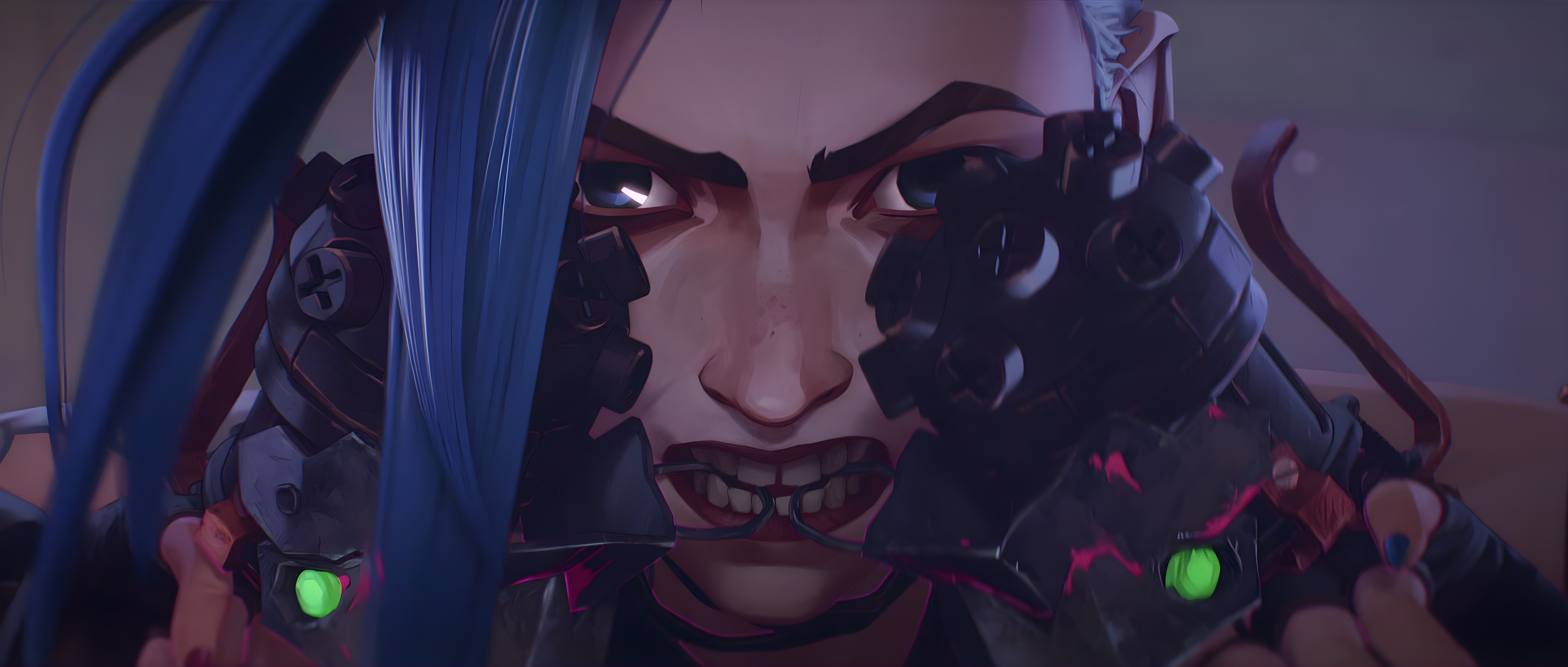 Jinx from Arcane holding weapons HD Wallpaper