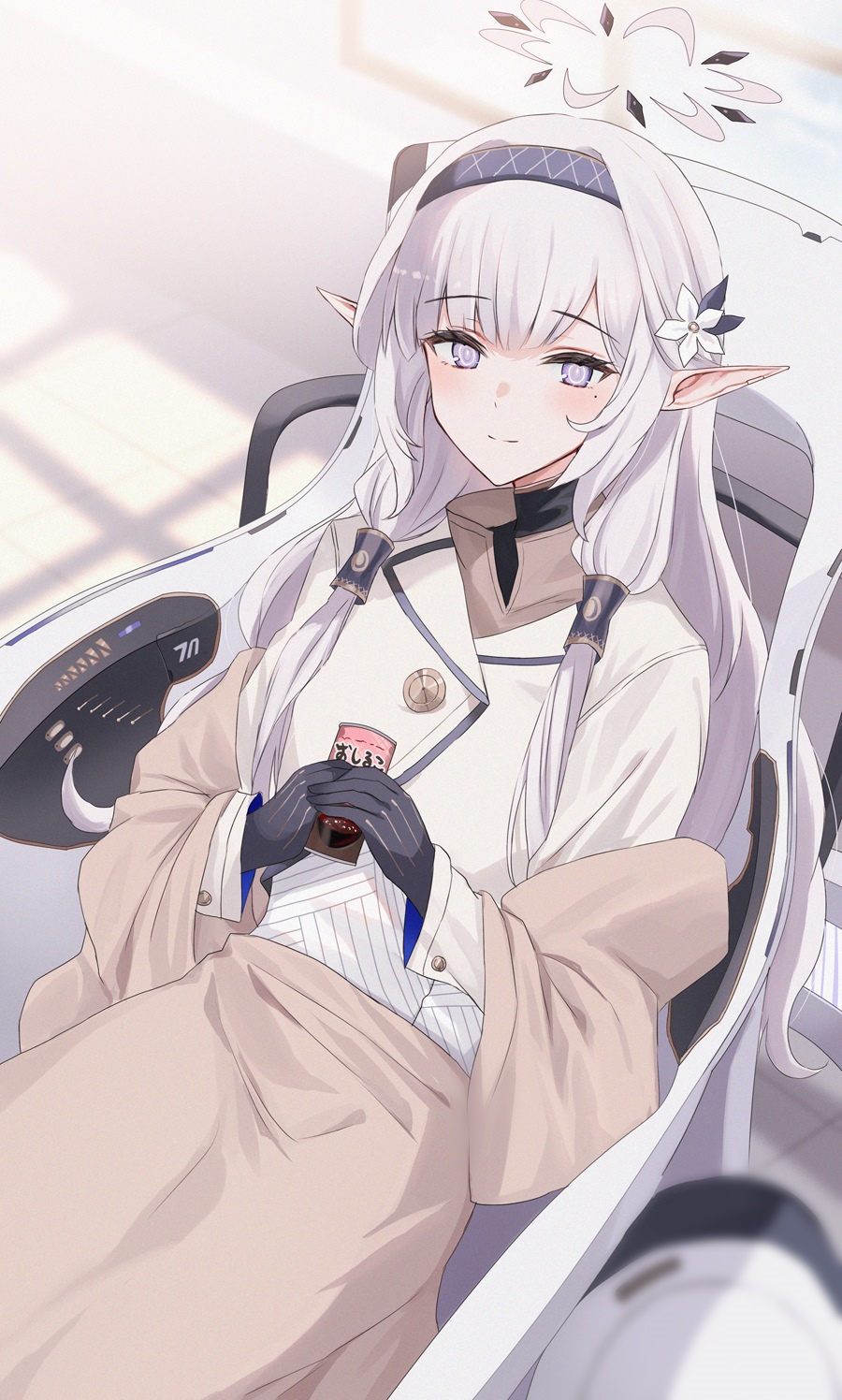 Blue Archive character with purple eyes and pointy ears HD Phone Wallpaper