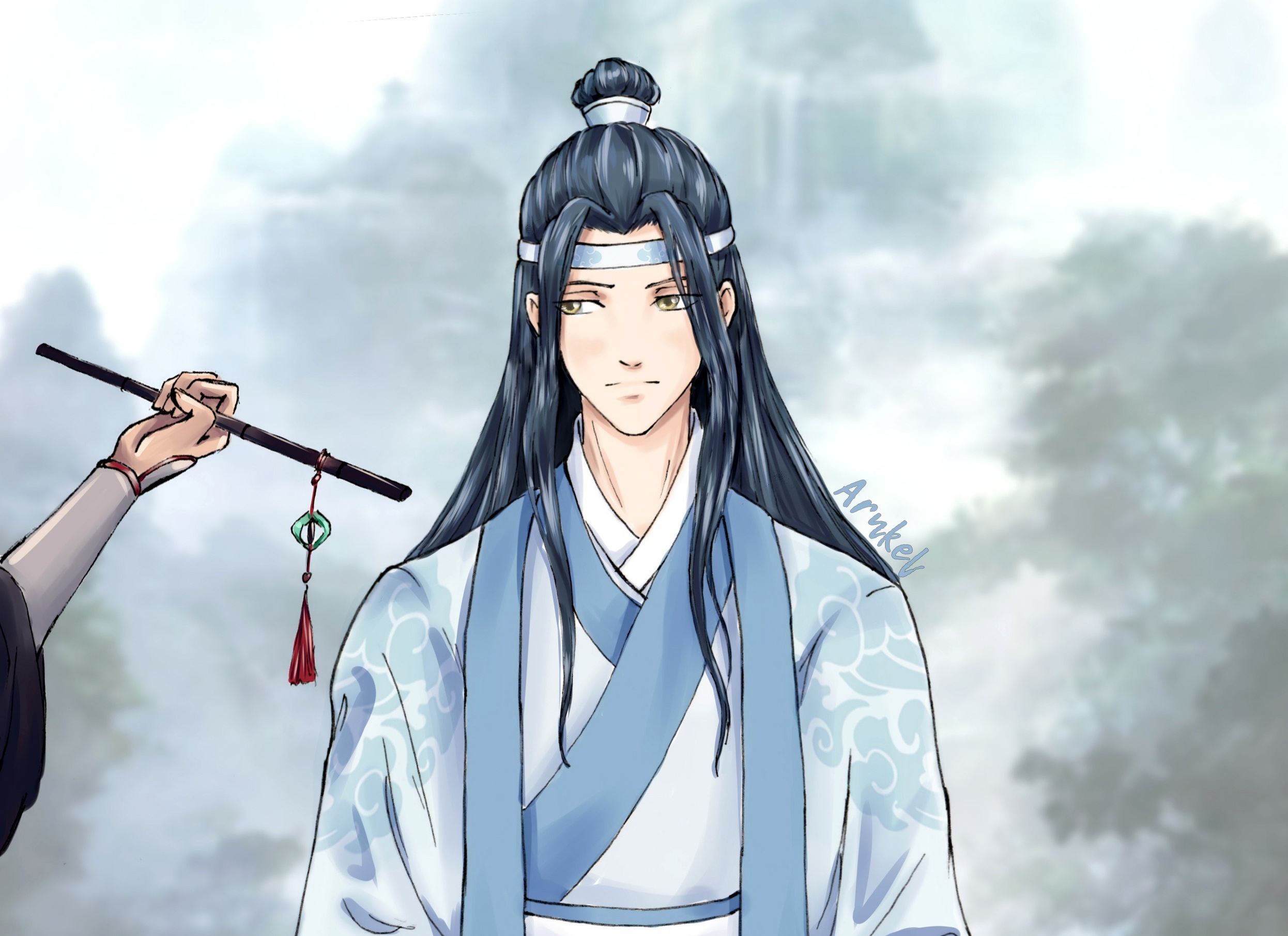 Lan Wangji from Mo Dao Zu Shi holding a flute HD Wallpaper