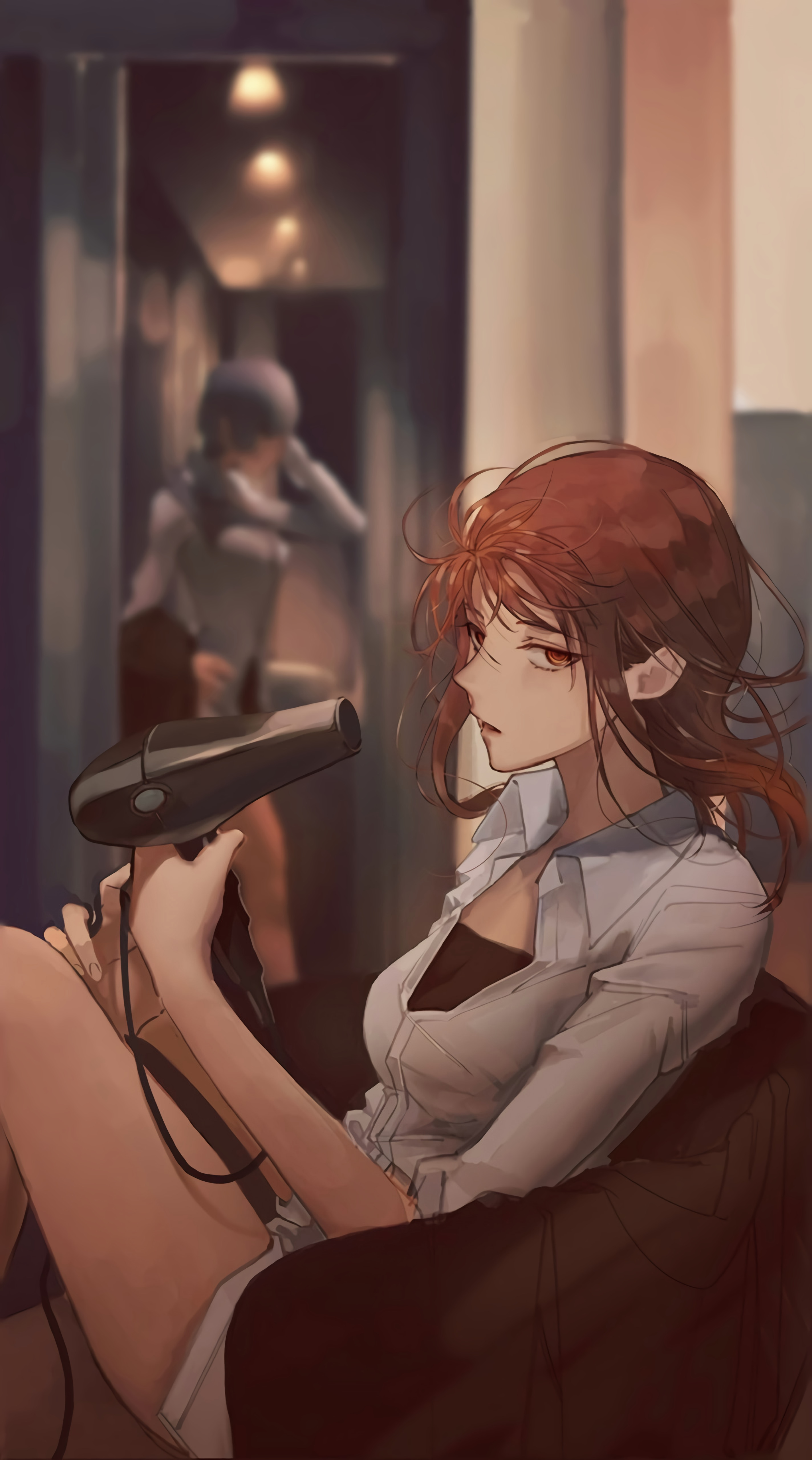 Makima from Chainsaw Man holding a hair dryer HD Phone Wallpaper
