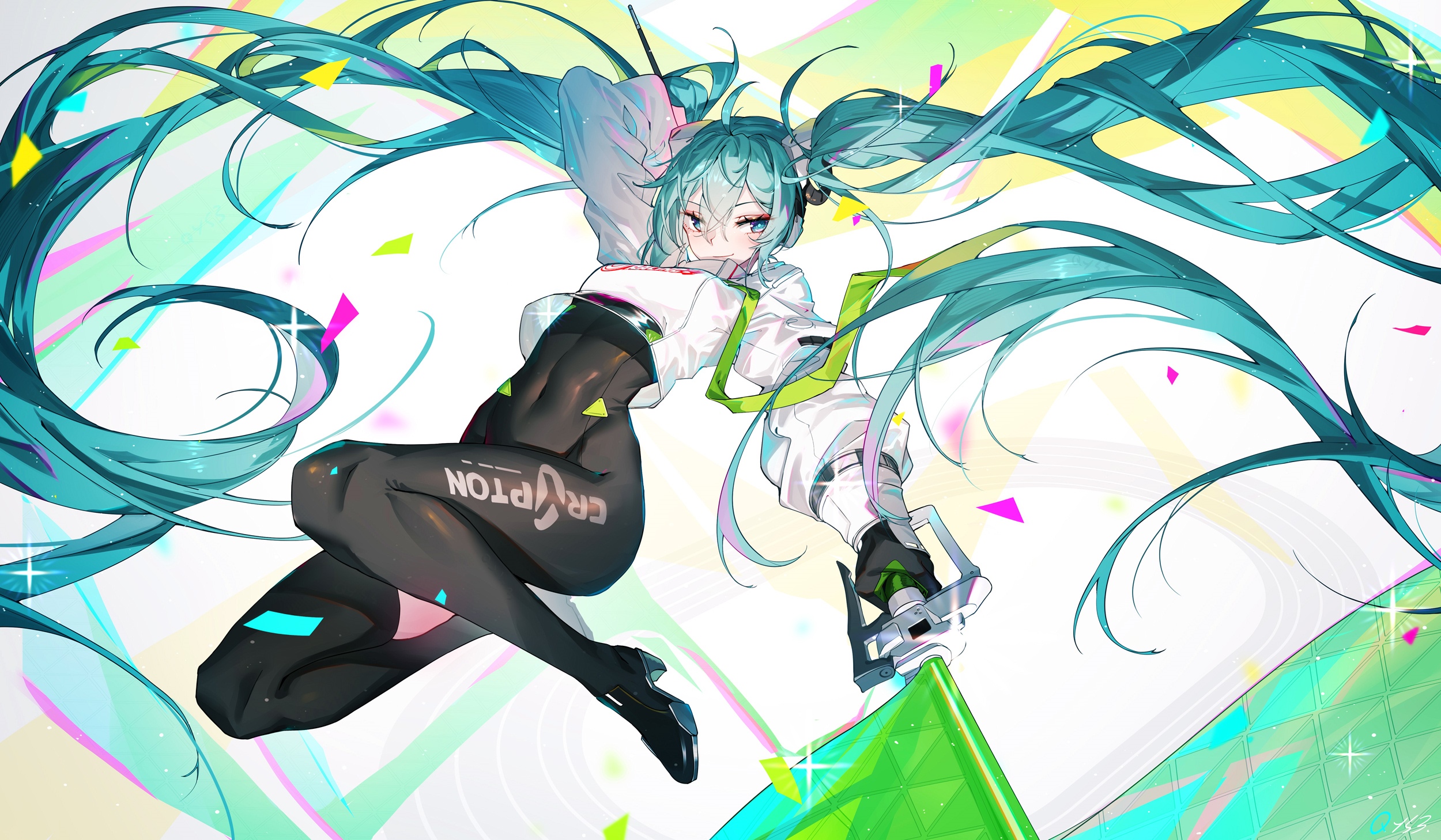 Hatsune Miku with long blue twintails and futuristic outfit HD Wallpaper