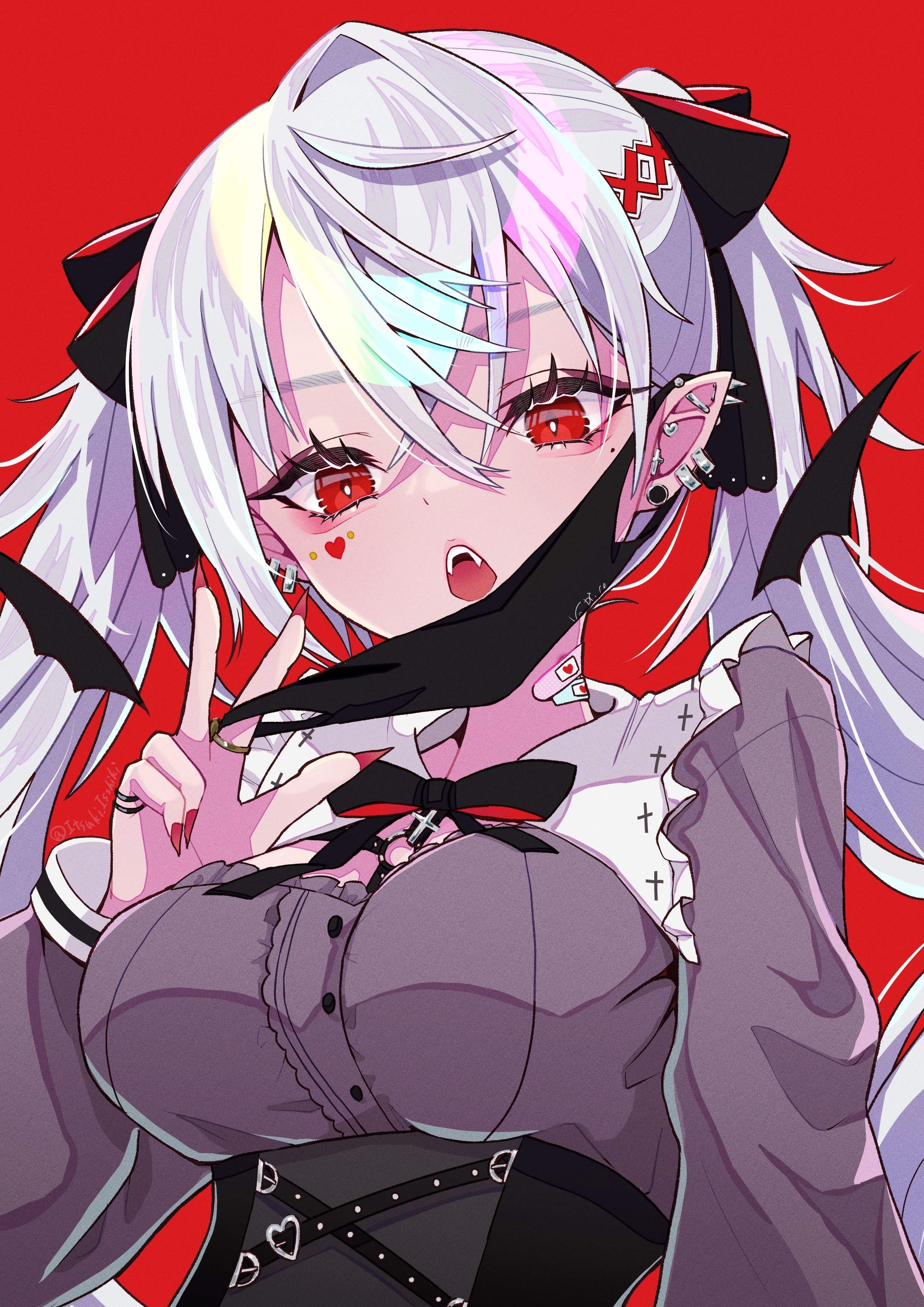 Virtual Youtuber Nijisanji character with red eyes and silver hair HD Phone Wallpaper