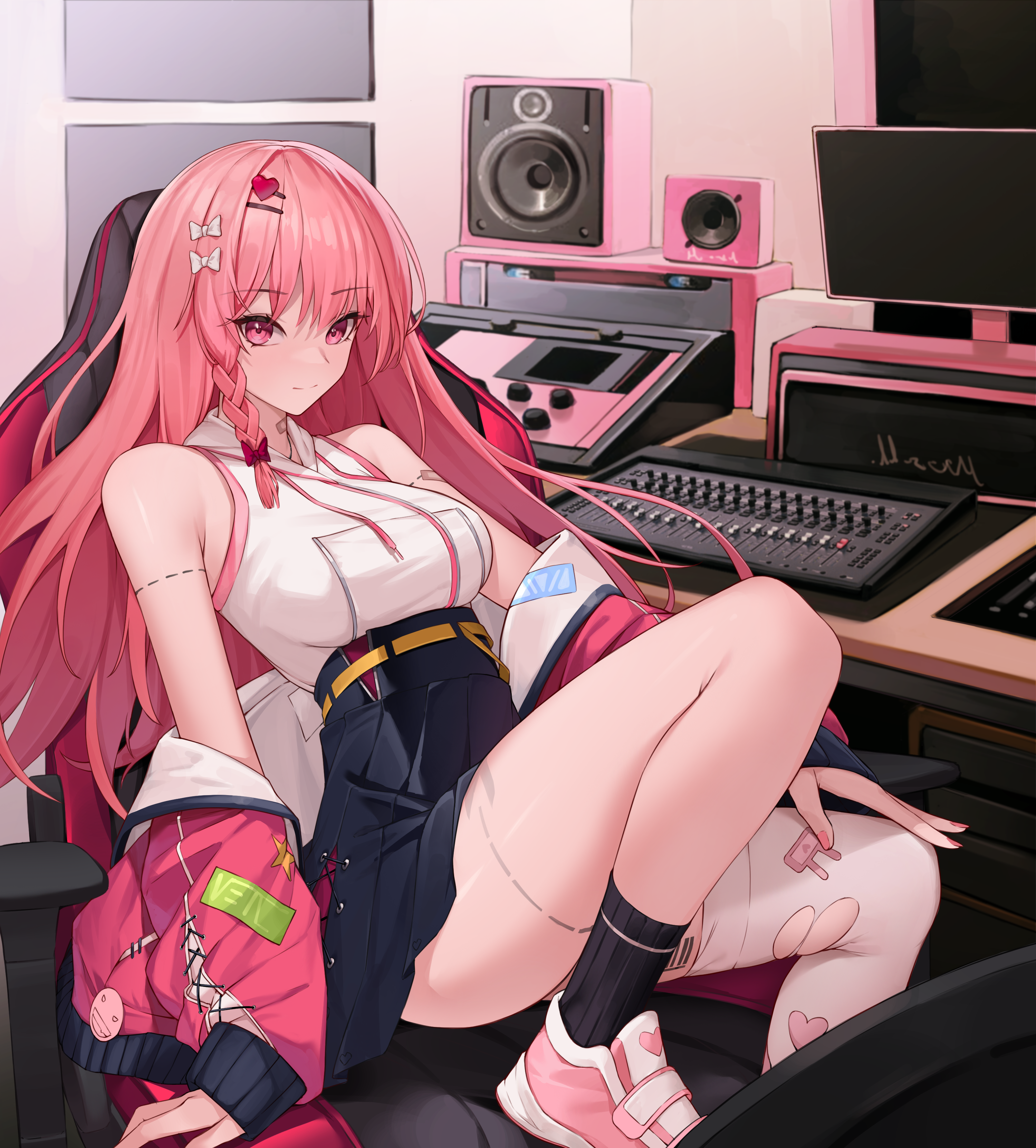Girl with pink hair and pink eyes in a studio HD Wallpaper
