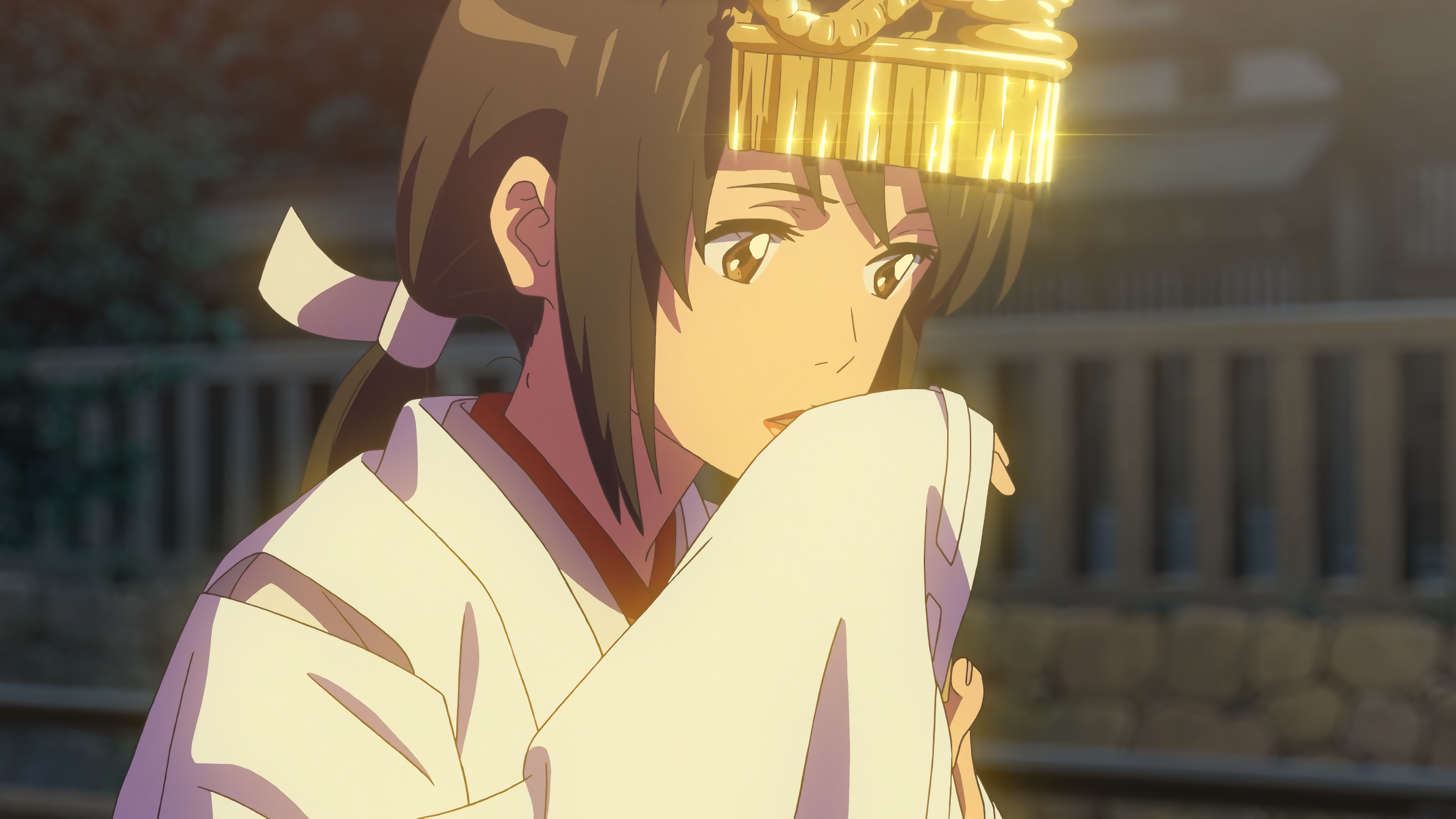 Miyamizu Mitsuha in a white kimono HD Wallpaper