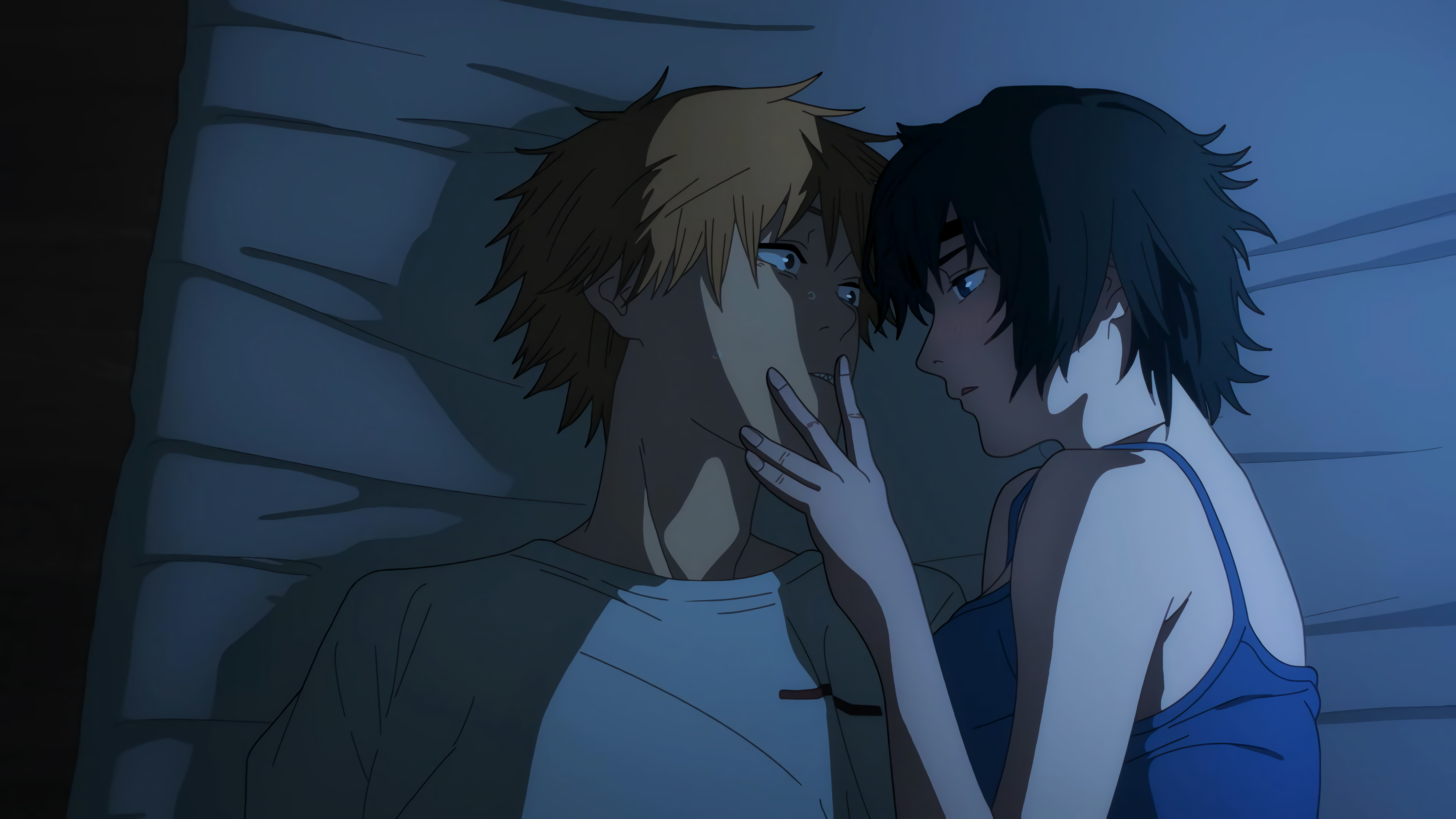 Chainsaw Man anime couple Denji and Himeno in bed HD Wallpaper