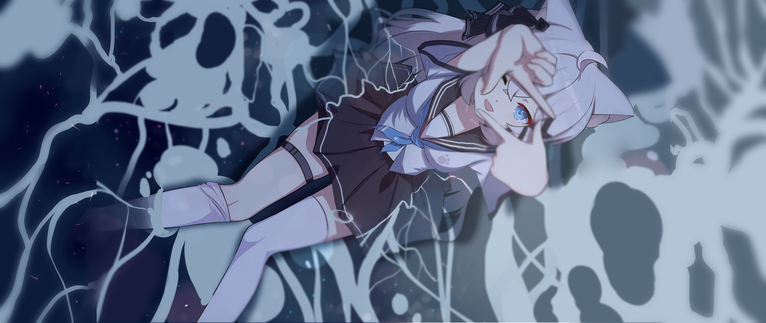 Anime cat girl in sailor uniform making a heart shape HD Wallpaper