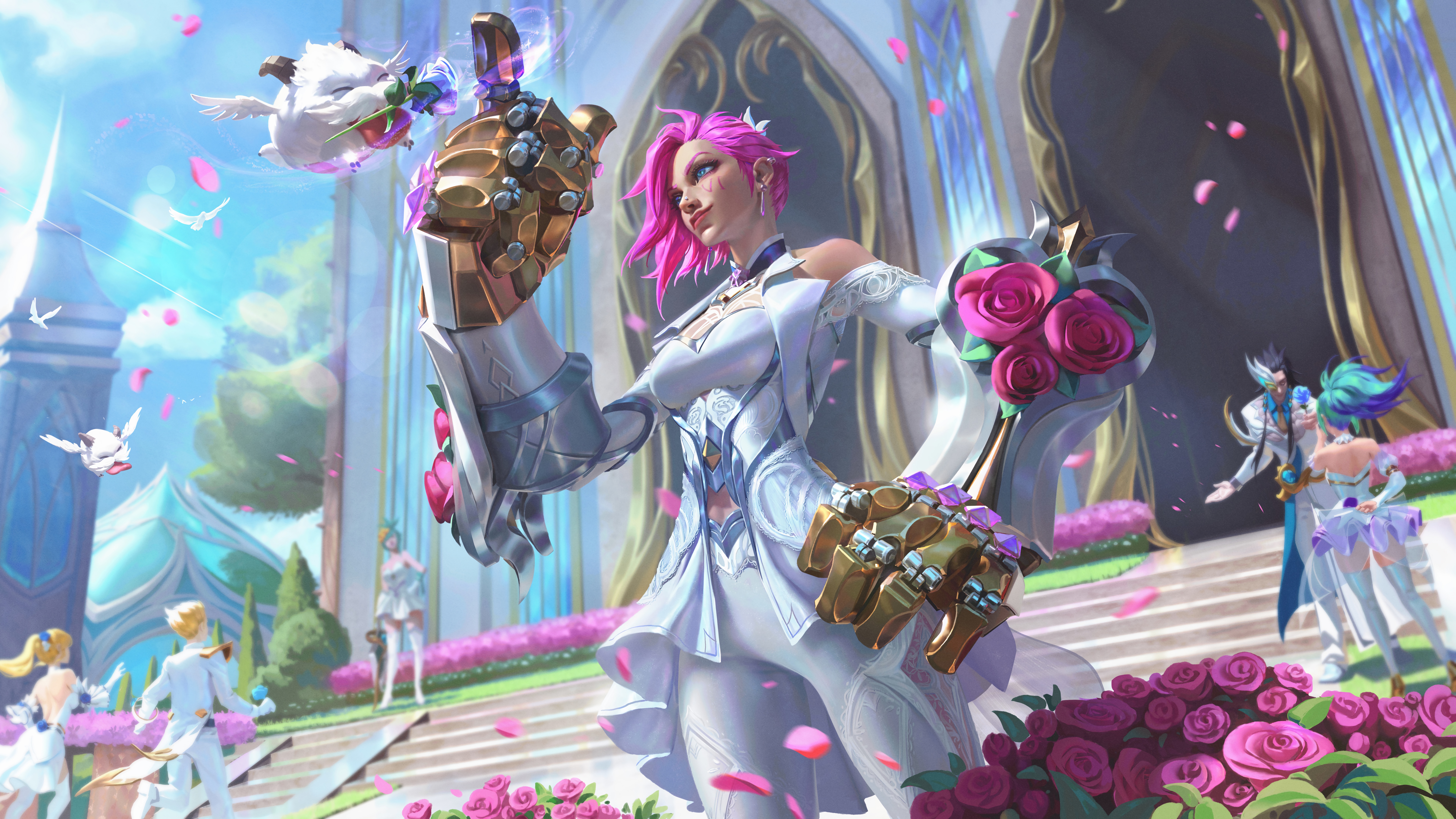 Crystal Rose Vi and League of Legends characters at a wedding HD Wallpaper