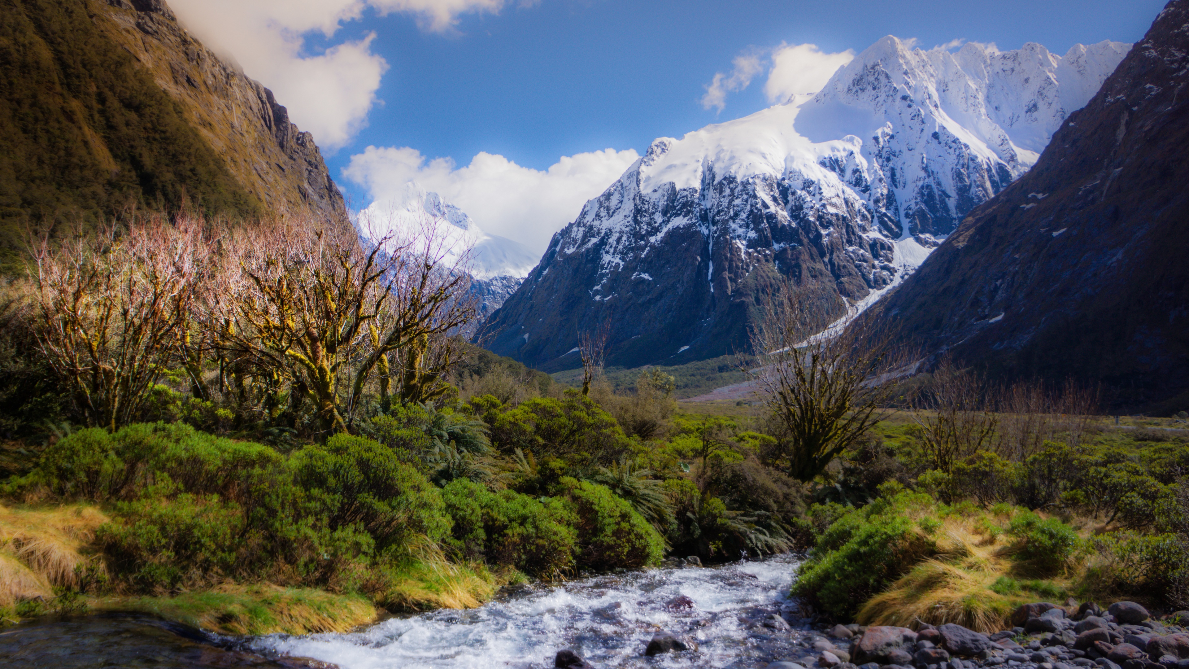 4K landscape of mountains and river in New Zealand HD Wallpaper