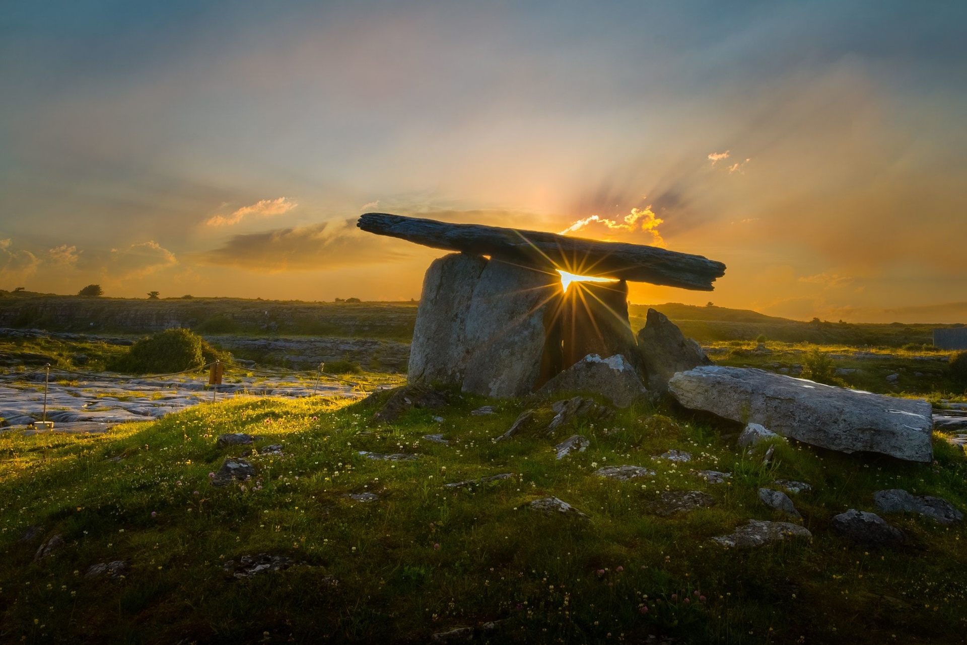 Poulnabrone Dolmen at Sunset in Ireland HD Wallpaper