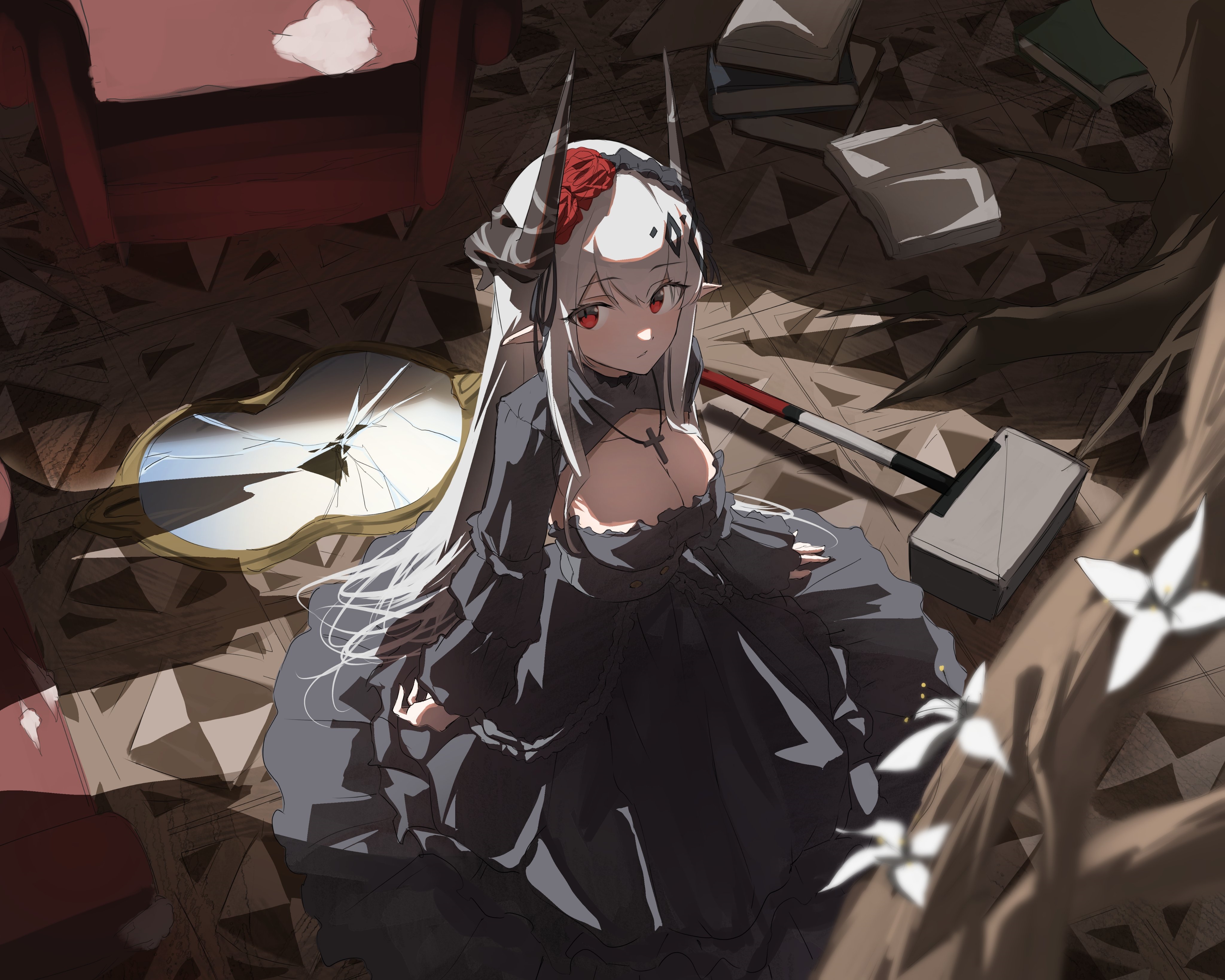 4K Arknights Mudrock with horns and red eyes HD Wallpaper