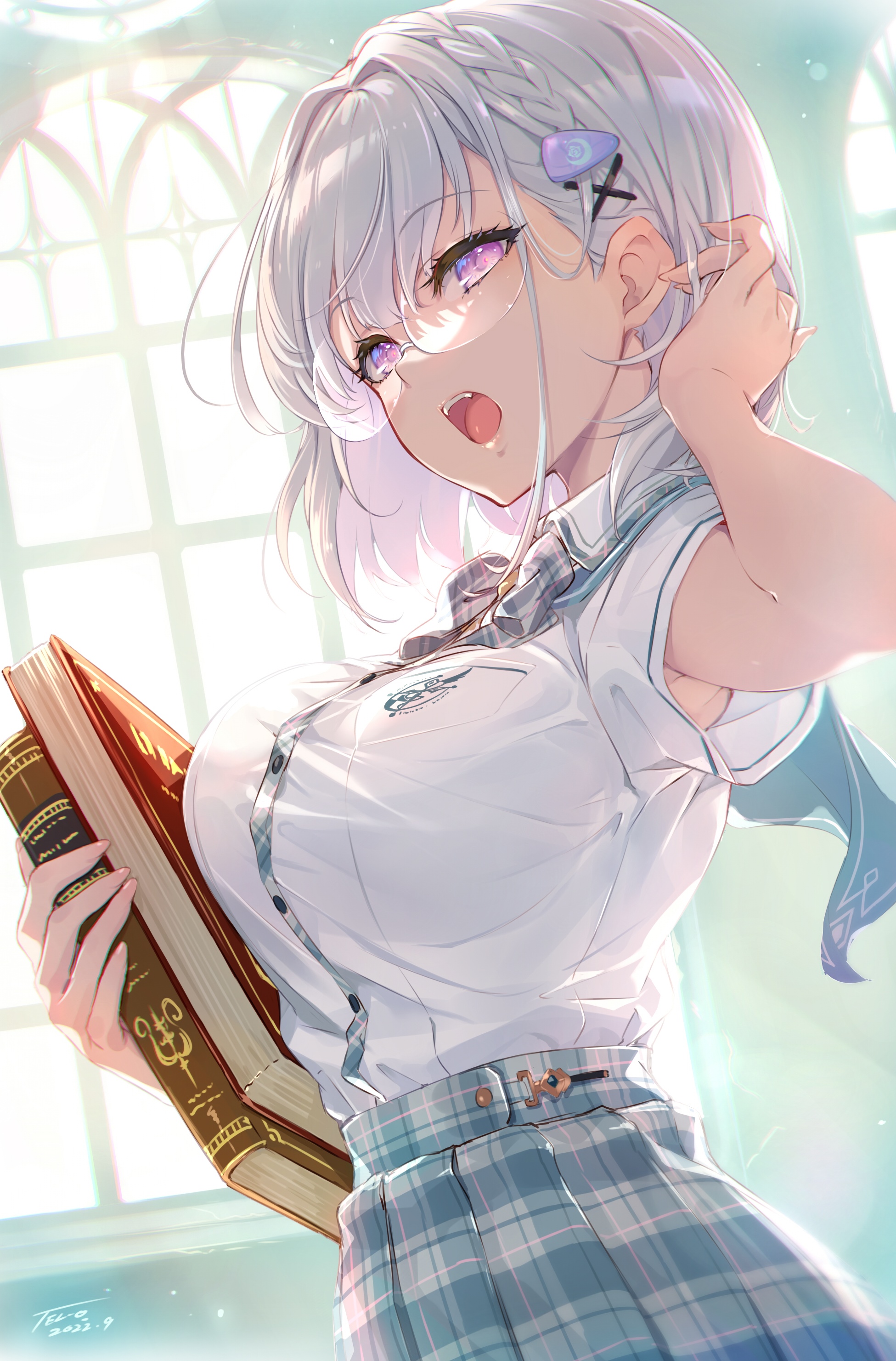 Schoolgirl with glasses holding books HD Phone Wallpaper