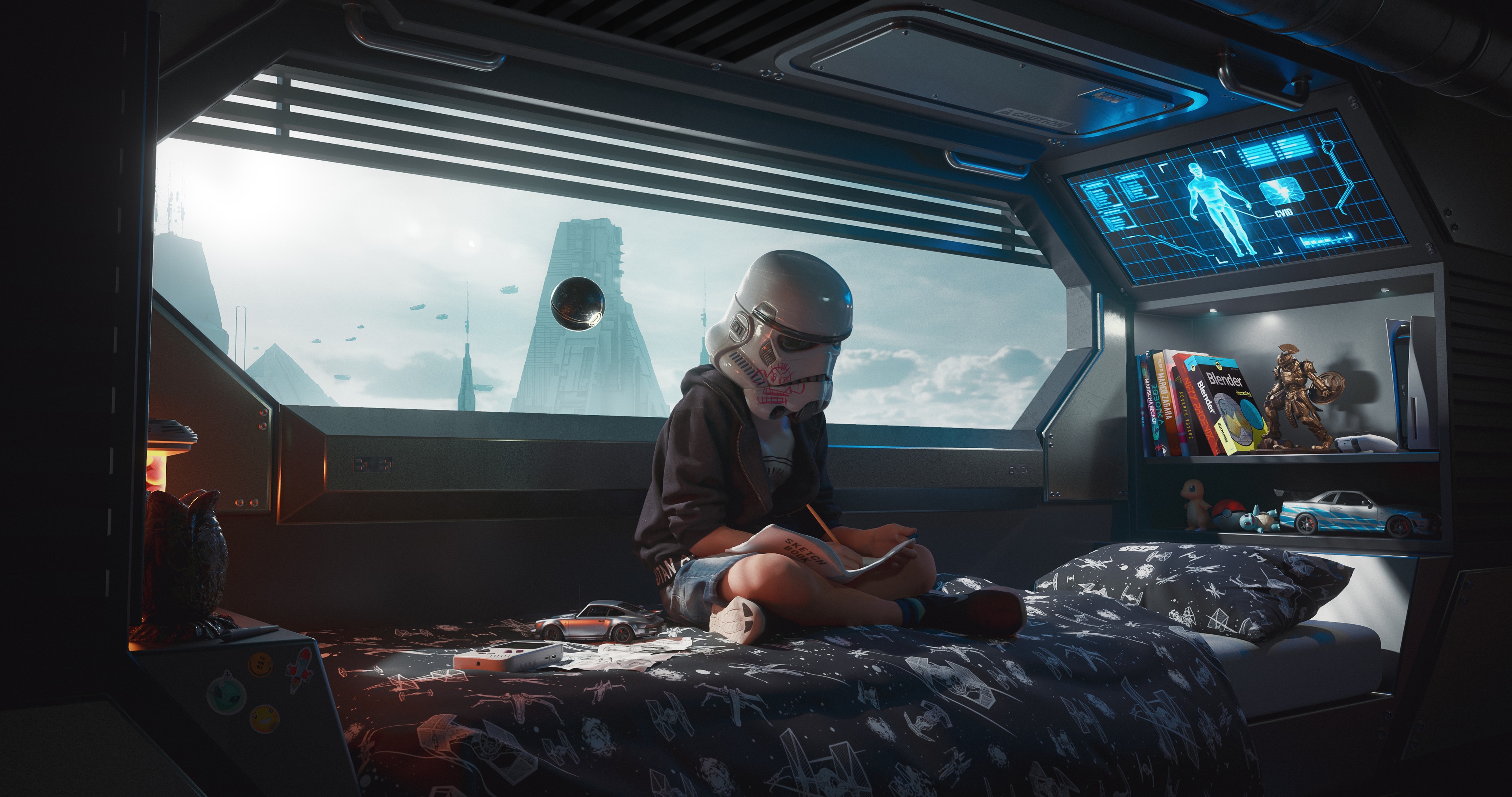 4K Star Wars Trooper in Futuristic Bedroom HD Wallpaper
