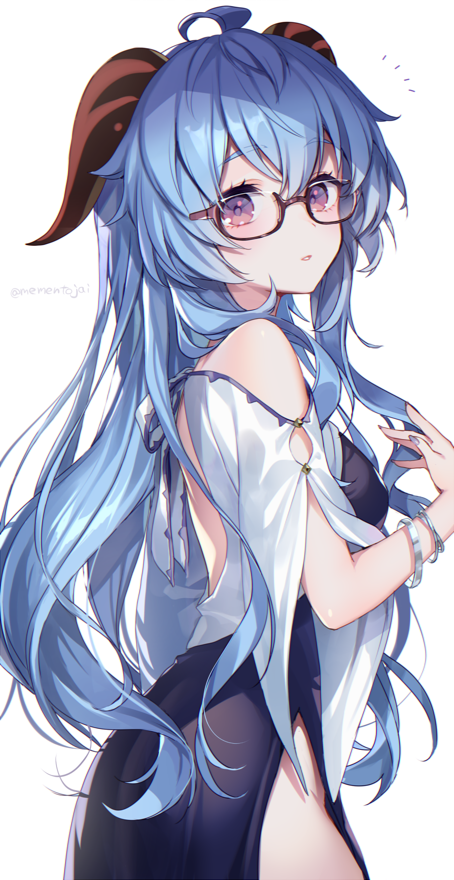 Ganyu from Genshin Impact with blue hair and glasses HD Phone Wallpaper