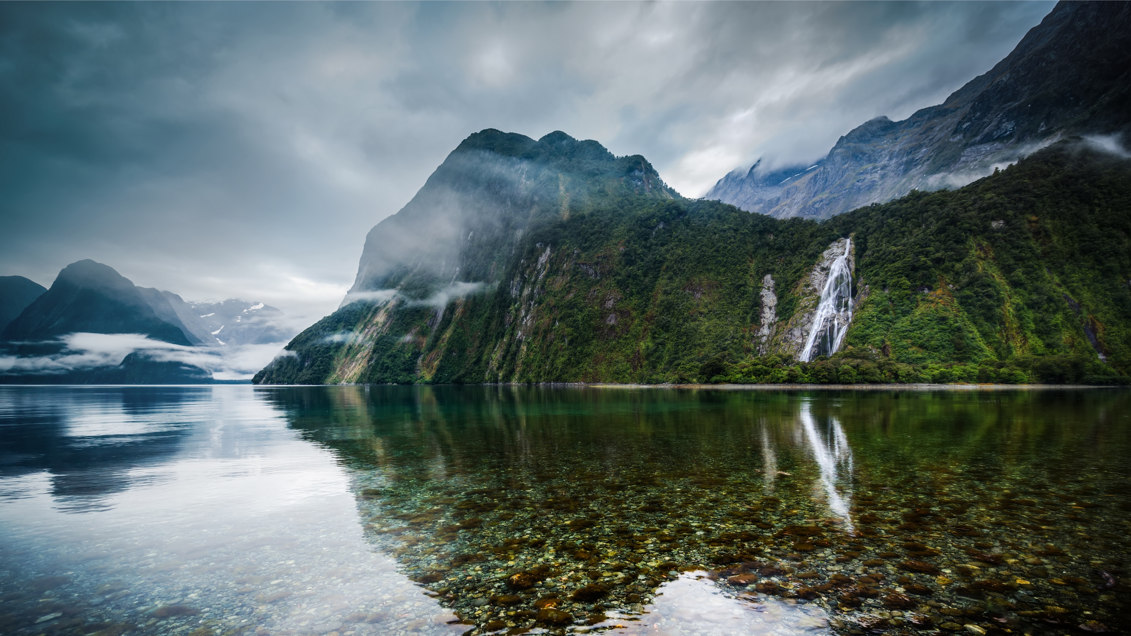 4K Waterfall and Mountains in New Zealand HD Wallpaper