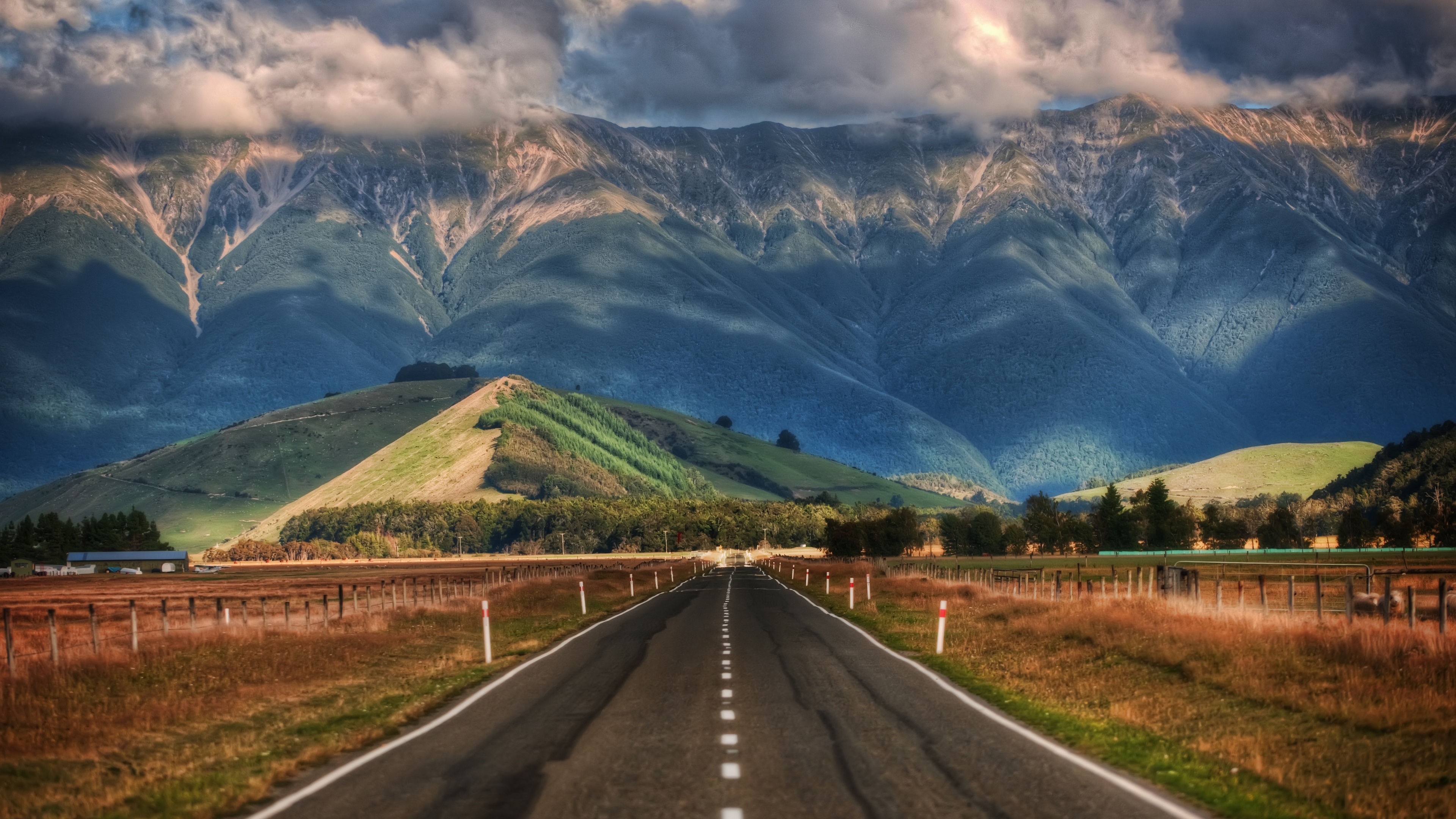 4K Road leading to Mountains in New Zealand HD Wallpaper