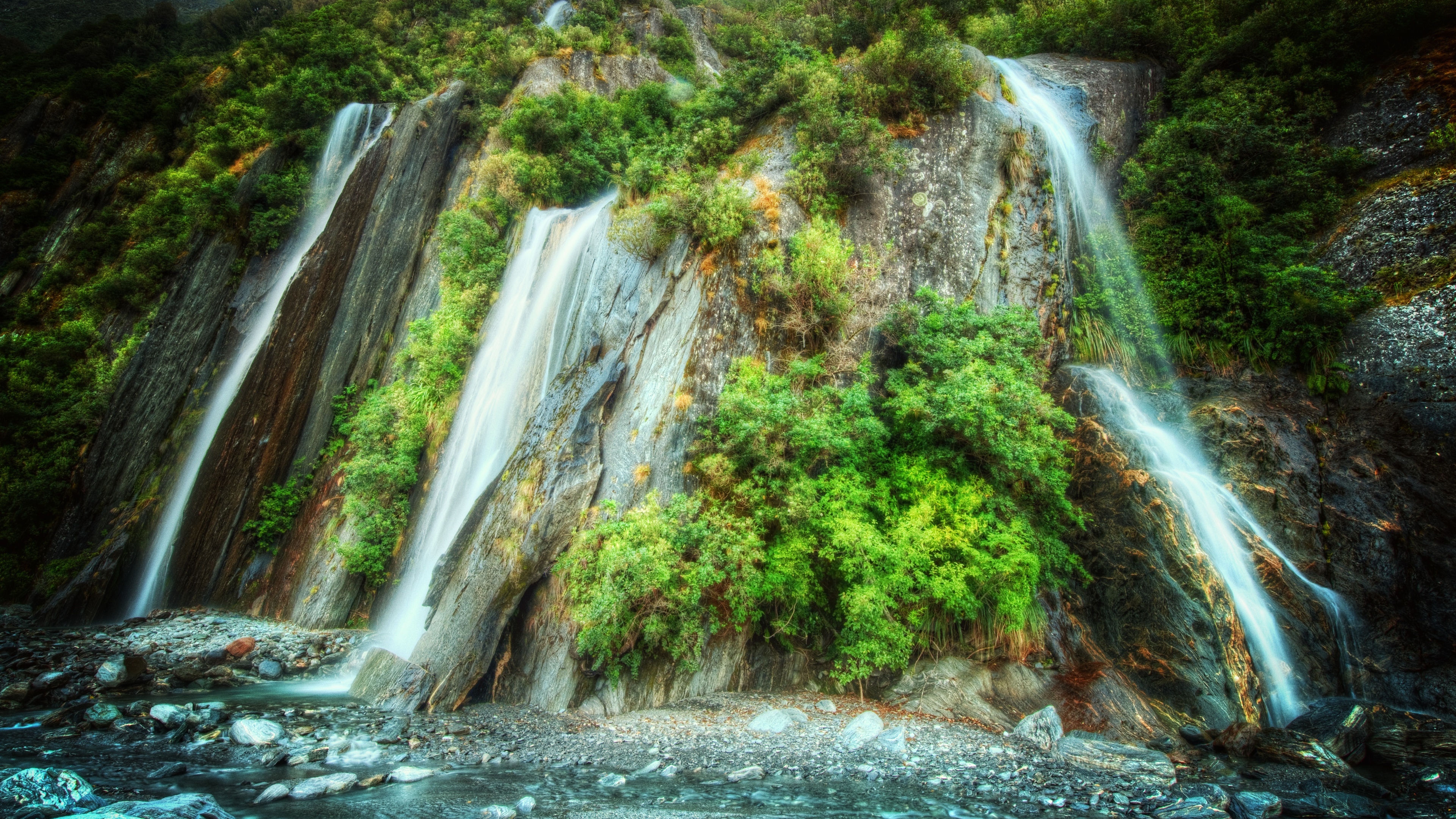 4K New Zealand Waterfalls and Lush Greenery HD Wallpaper