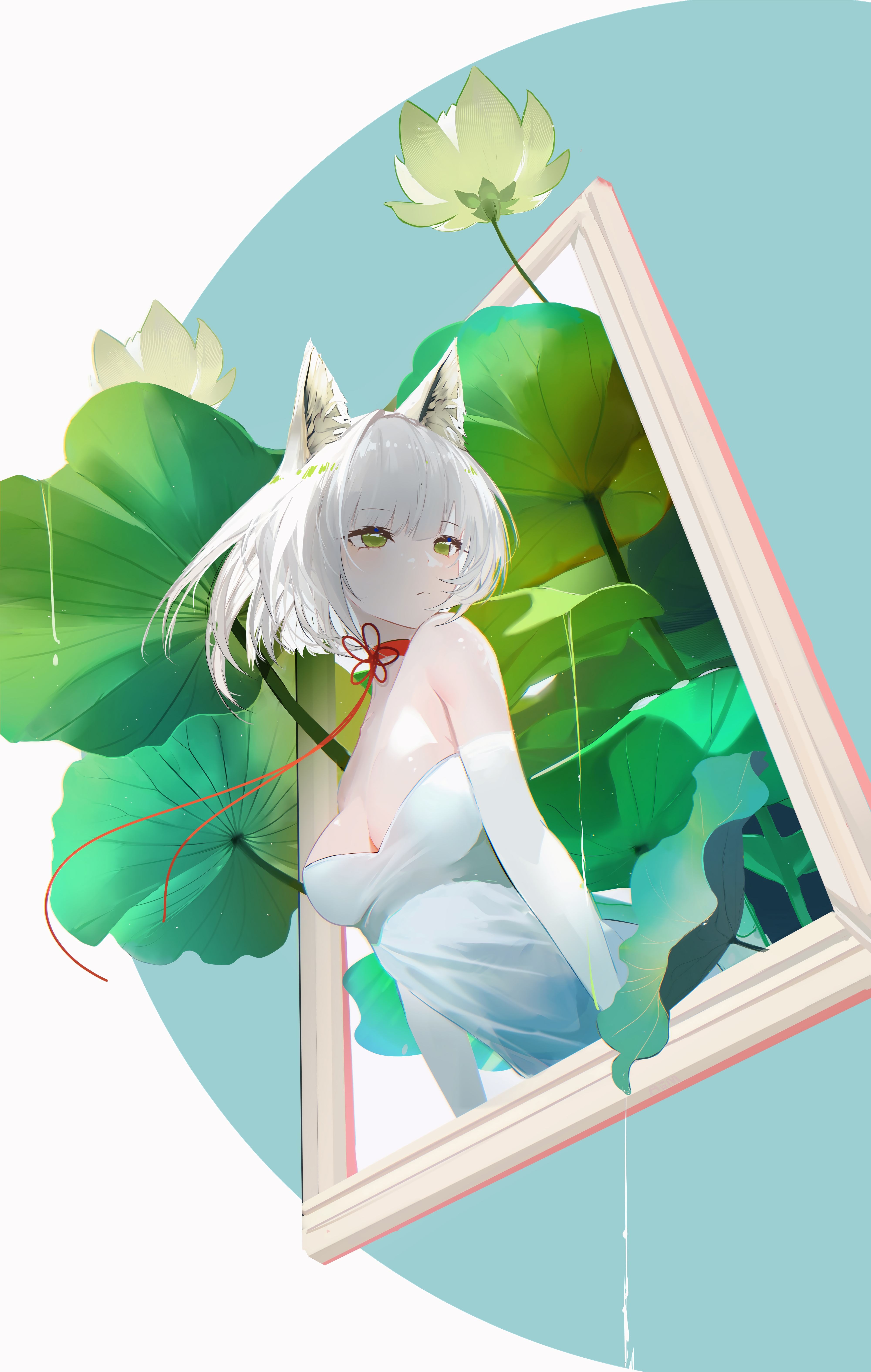 4K anime girl with cat ears and lotus flowers HD Phone Wallpaper