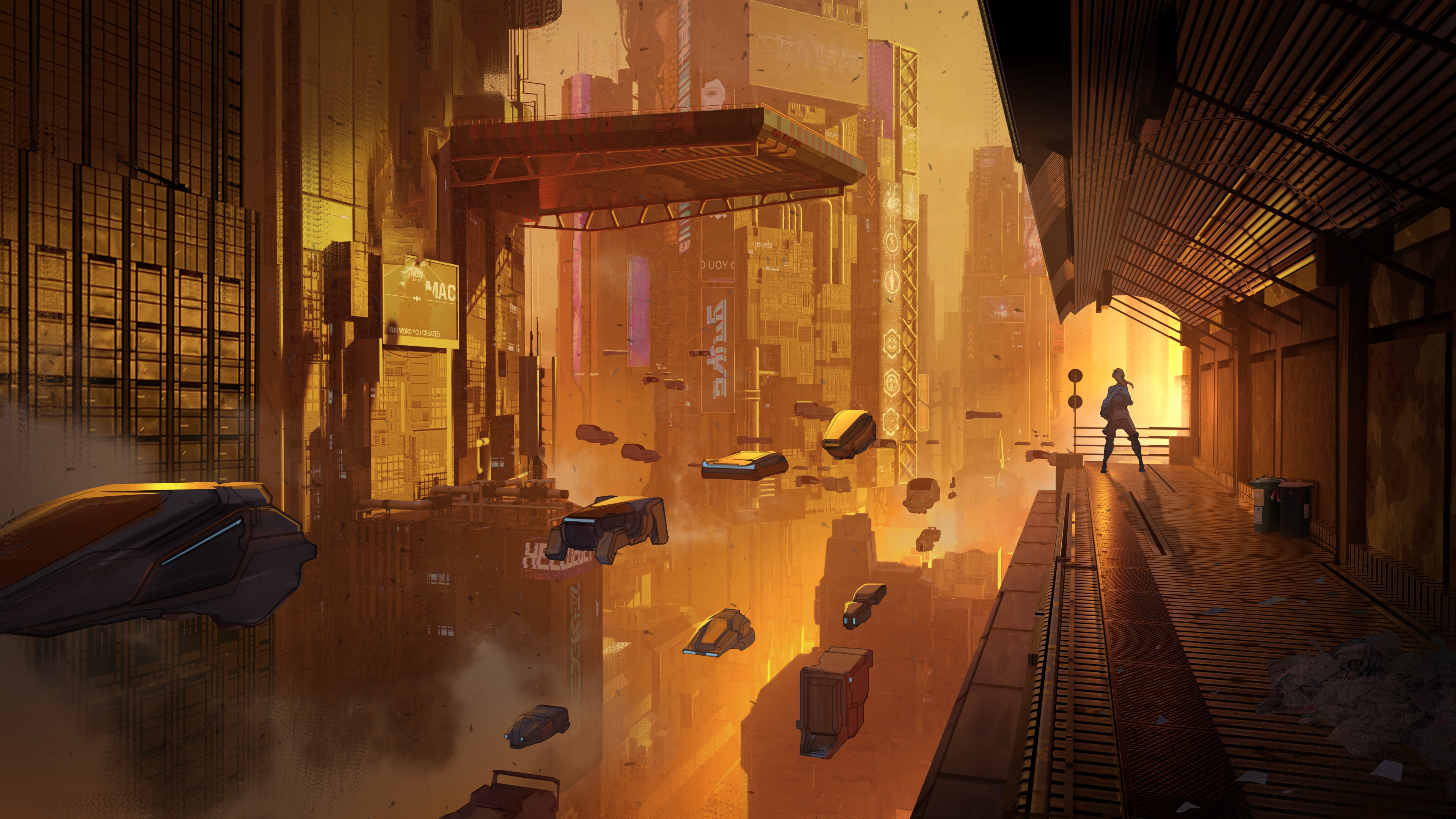 Cyberpunk futuristic city at sunset HD Wallpaper