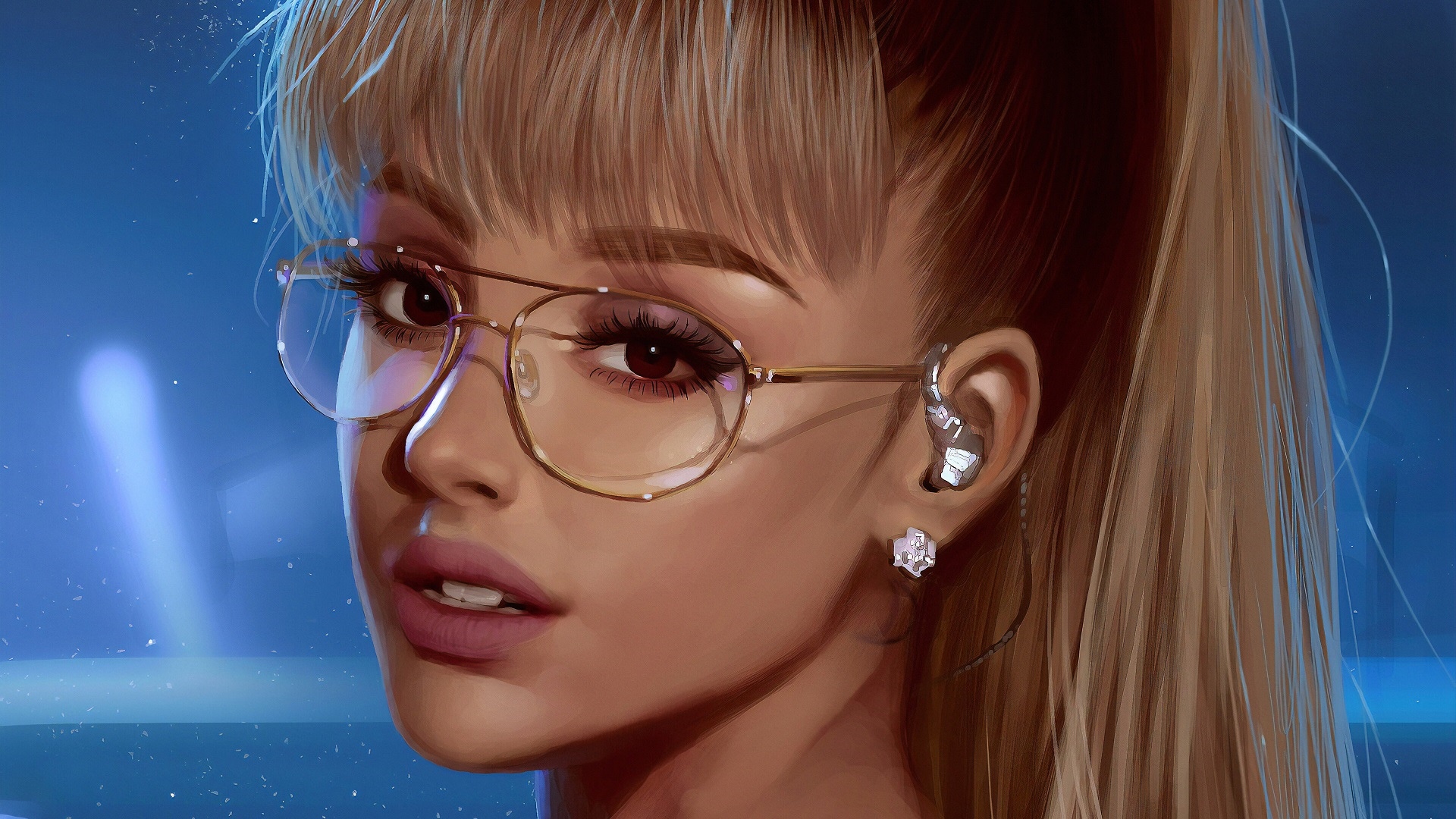 Ariana Grande painting with glasses and headphones HD Wallpaper