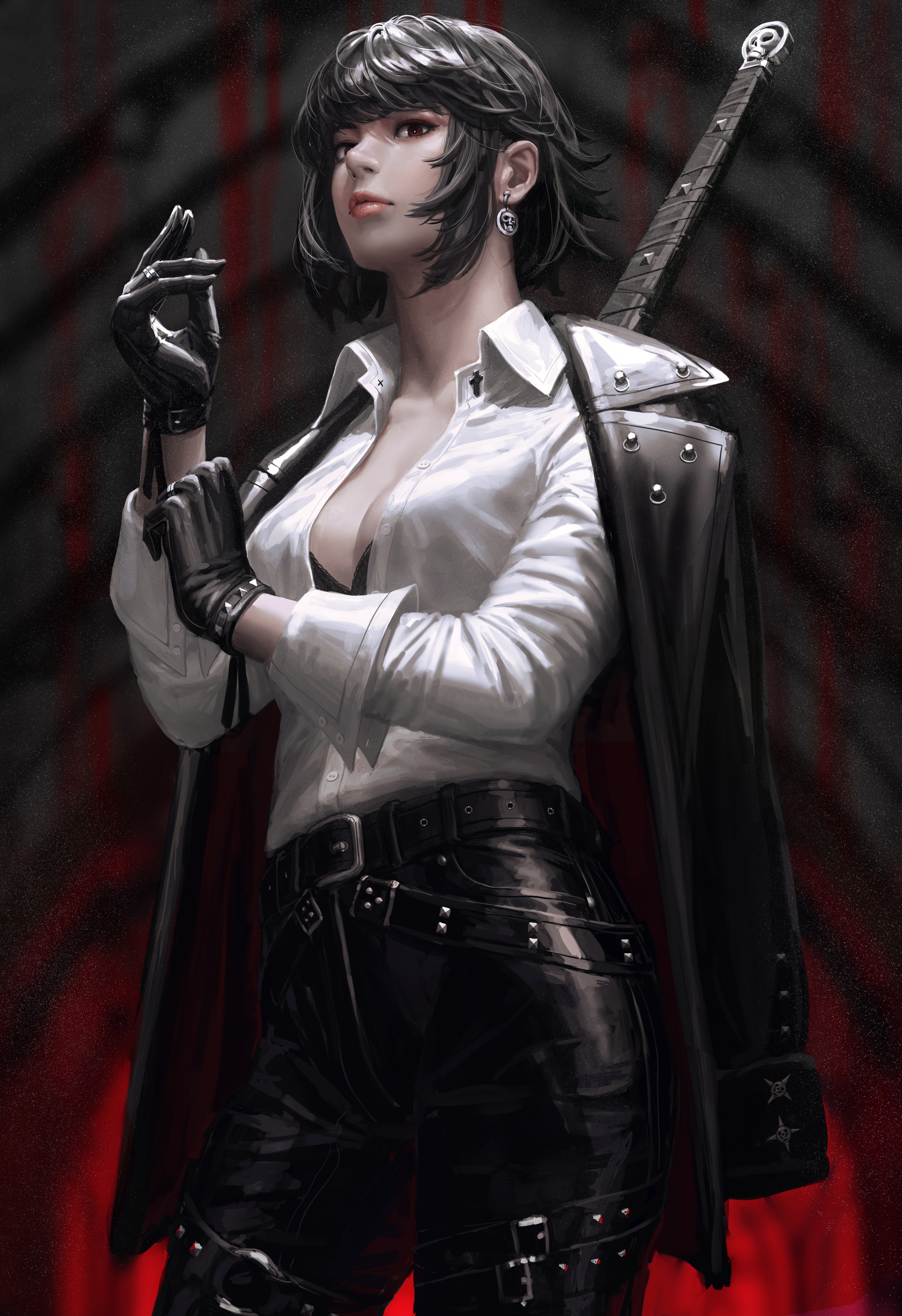 GUWEIZ concept art of a woman with a sword HD Phone Wallpaper