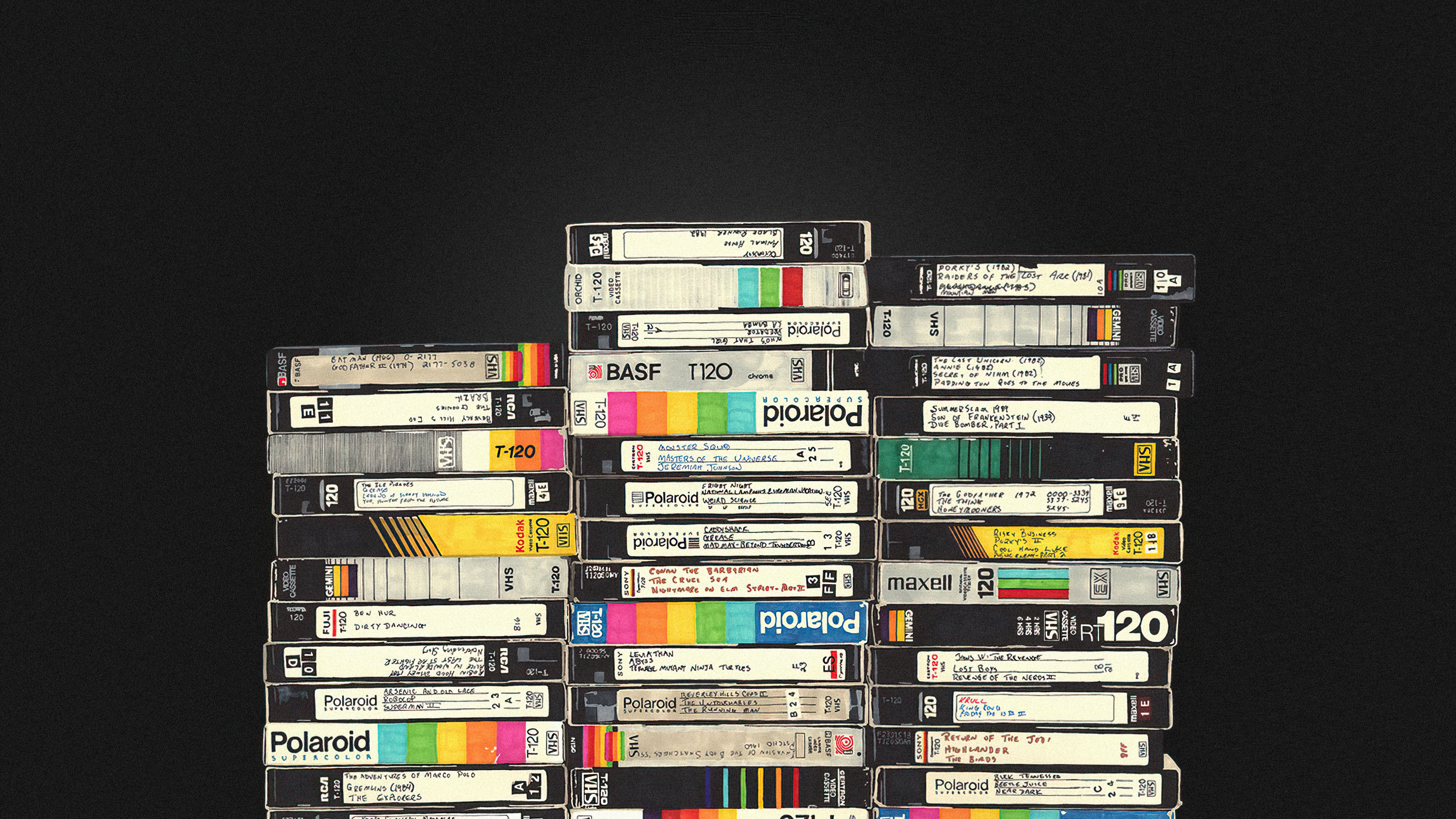 Stack of VHS and Polaroid Tapes HD Wallpaper